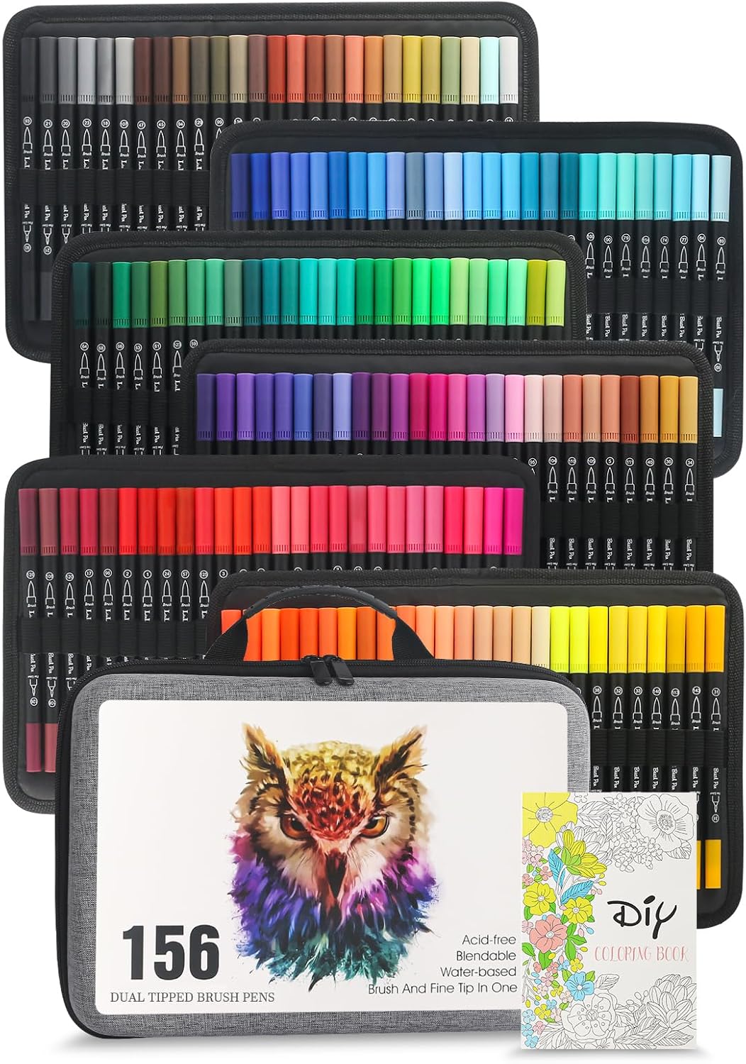Duo Tip Brush Coloring Pens,156 Colors Art Markers Set,Fine & Brush Tip Pen For Kids Adults Coloring Book Bullet Journals Planner Writing Drawing Note Taking