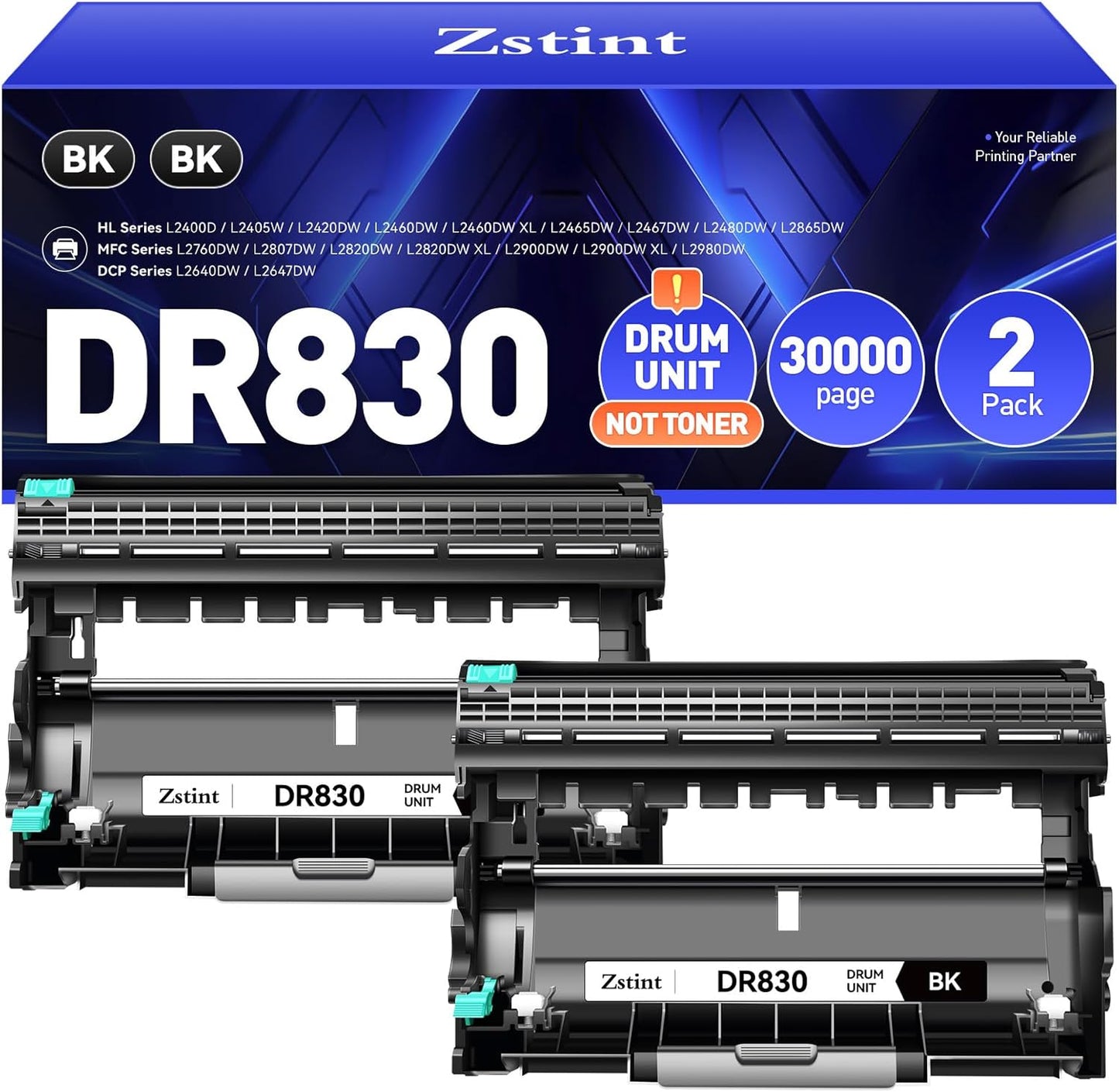 DR830 Drum Unit(Not Toner) 2-Pack Replacement for Brother DR830XL DR-830 Drum Unit use with DCP-L2640DW HL-L2460DW HL-L2405W HL-L2480DW MFC-L2820DW MFC-L2807DW MFC-L2760DW HL-L2400D HL-L2865DW Printer