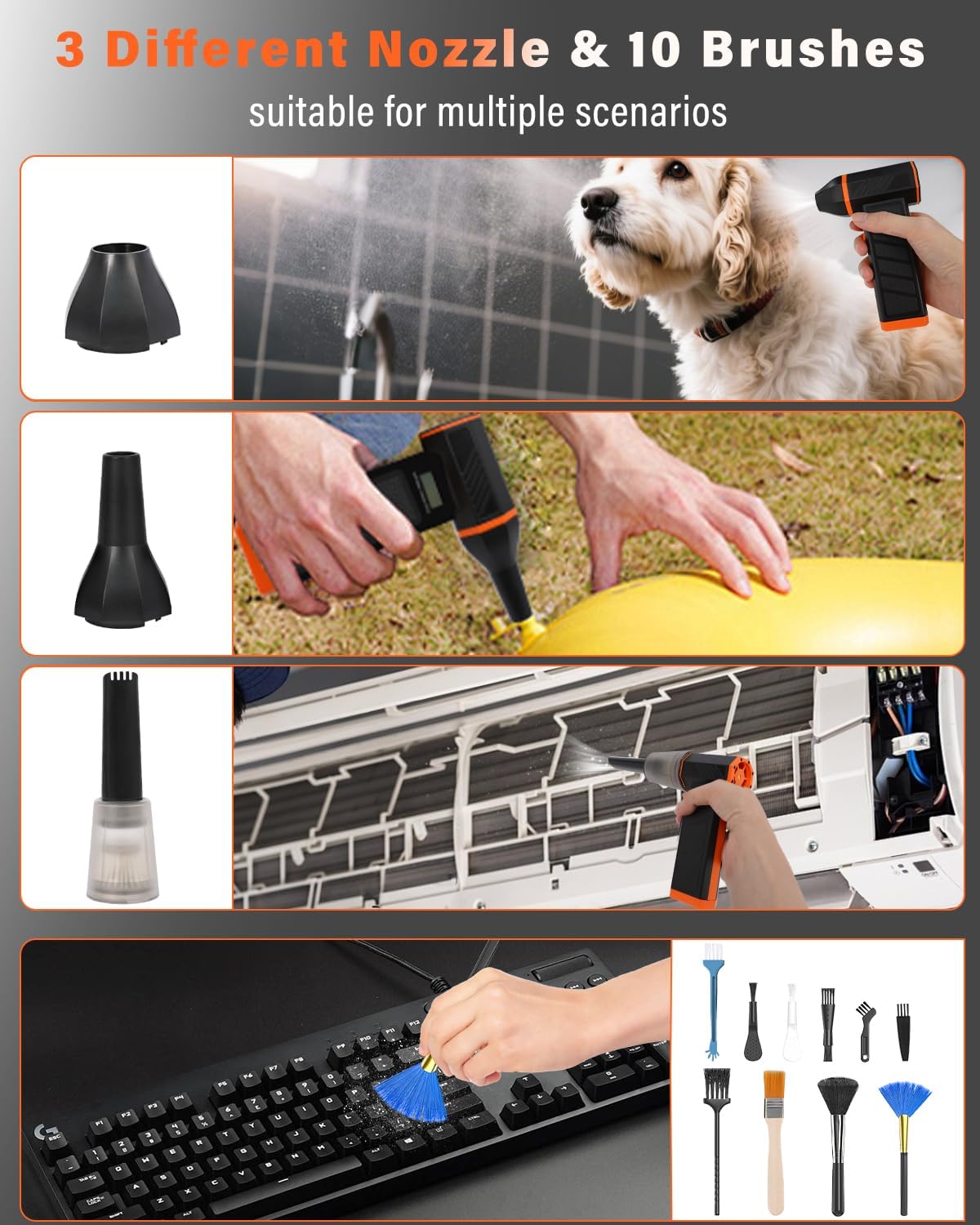 Compressed Air Duster-180000RPM Cordless Air Blower with LED Light, 4-Gear Adjustable Mini Jet Dry Blower with 5000mAh Rechargeable Battery for Computer Keyboard, Laptop, Replaces Compressed Air Cans