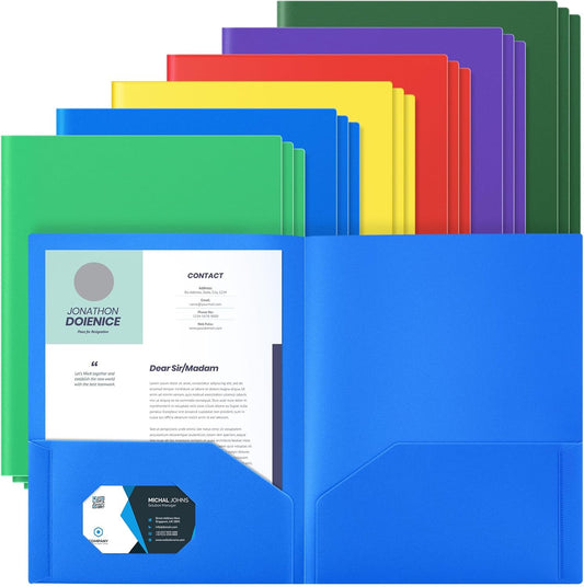 Gueevin 24 Pcs Plastic Folders with Pockets, Back to School Two Pocket Folder Fit Letter Size, Heavy Duty School Business Card Holder for Home Office, 11. 61 x 9. 45 Inches (Multicolored)