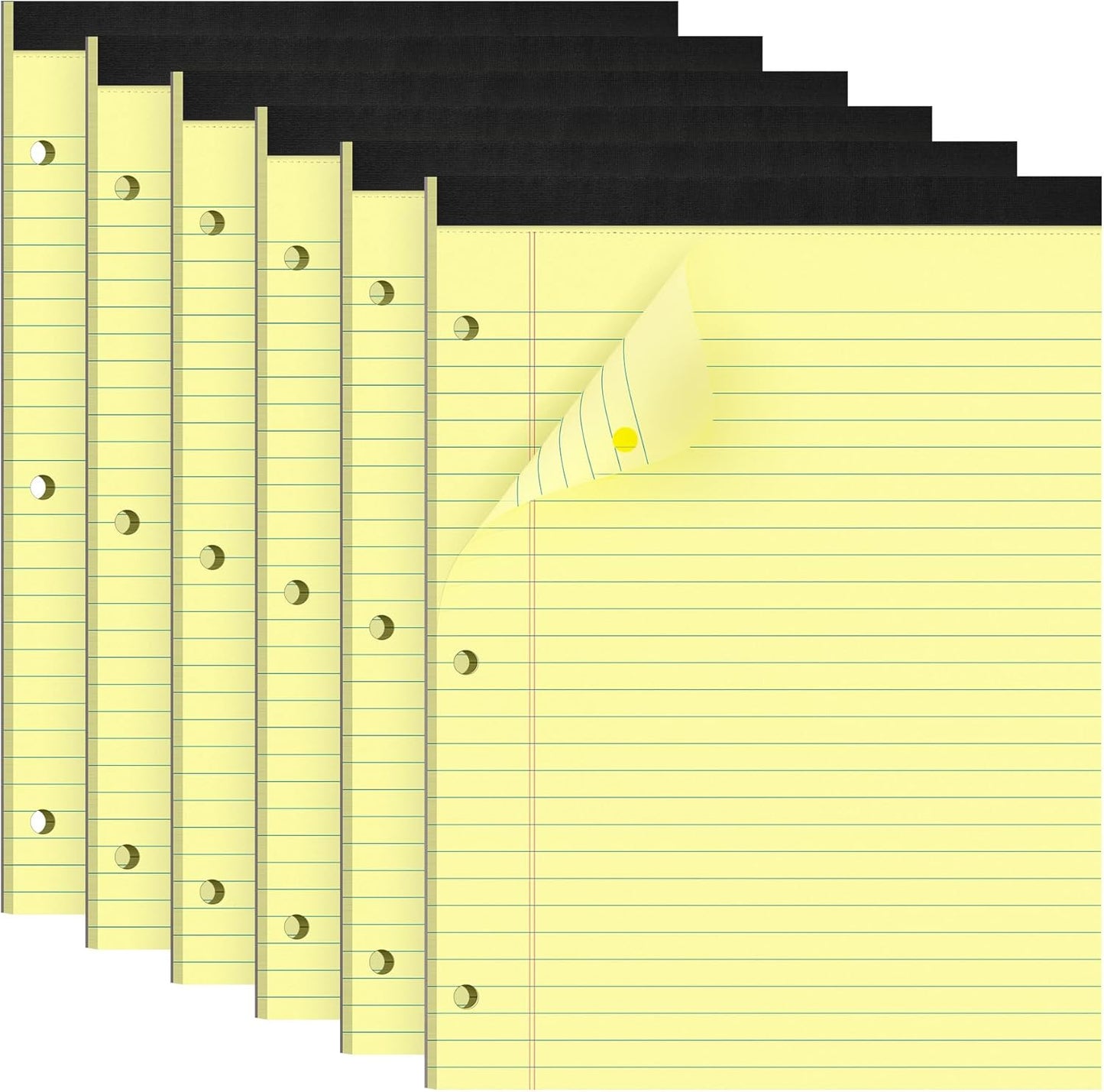HAUTOCO 8.5 x 11 Legal Pads 6 Pack Yellow Wide Ruled Lined Writing Note Pads Perforated Notepad, 30 Sheets Per Notepad, 3-Hole Punched Paper for School, Office