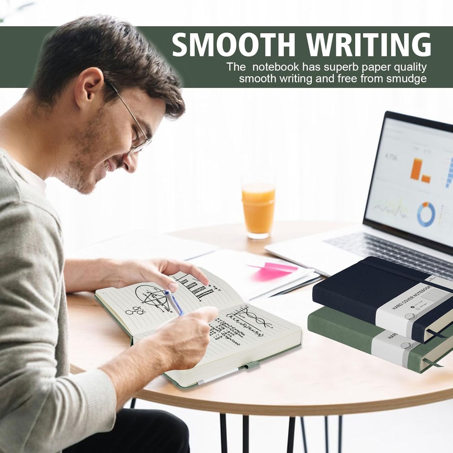 Lined Journal Notebook, 360 Numbered Pages(With page number), Thick Journal for Writing A5 College Ruled Notebook, 100gsm Lined Paper, Leather Hardcover, 5.75'' X 8.38''-Morandi Green