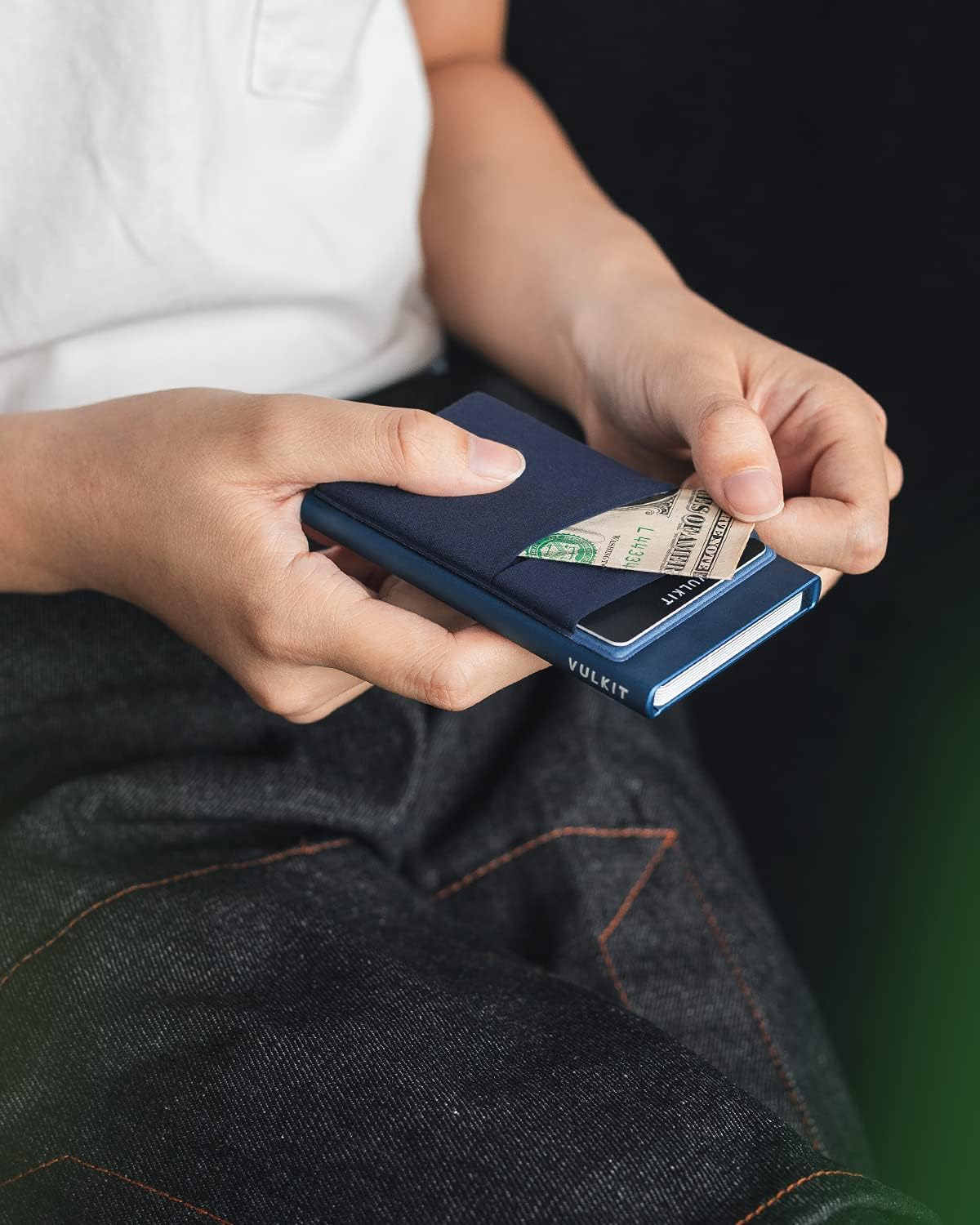 VULKIT Card Holder with Money Pocket Pop Up Wallet RFID Blocking Slim Metal Bank Card Case Holds 5 Cards and Notes