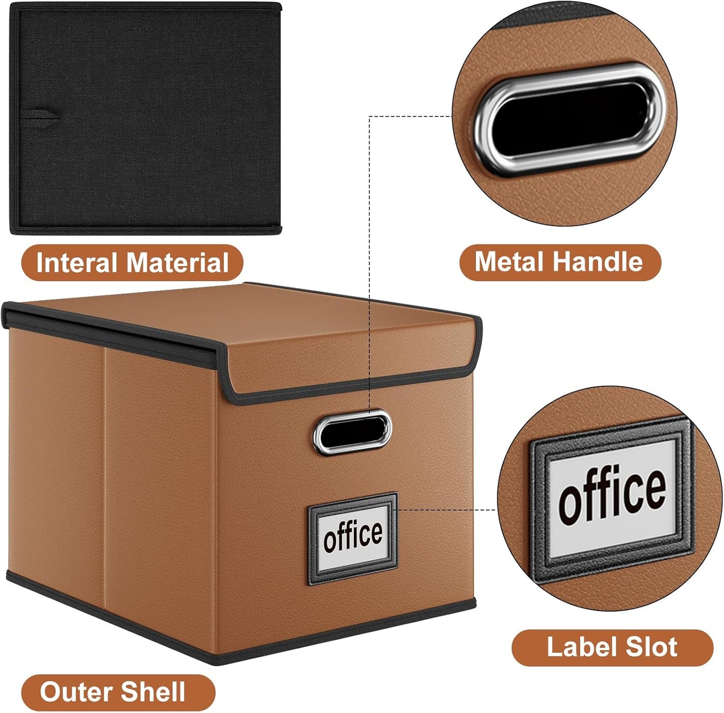 Huolewa Portable Leather File Organizer Boxes with Lids, Office Document Boxes Organizer, Filing Boxes, Decorative Small File Boxes for Hanging Files with Plastic Slide for Office/Decor/Home