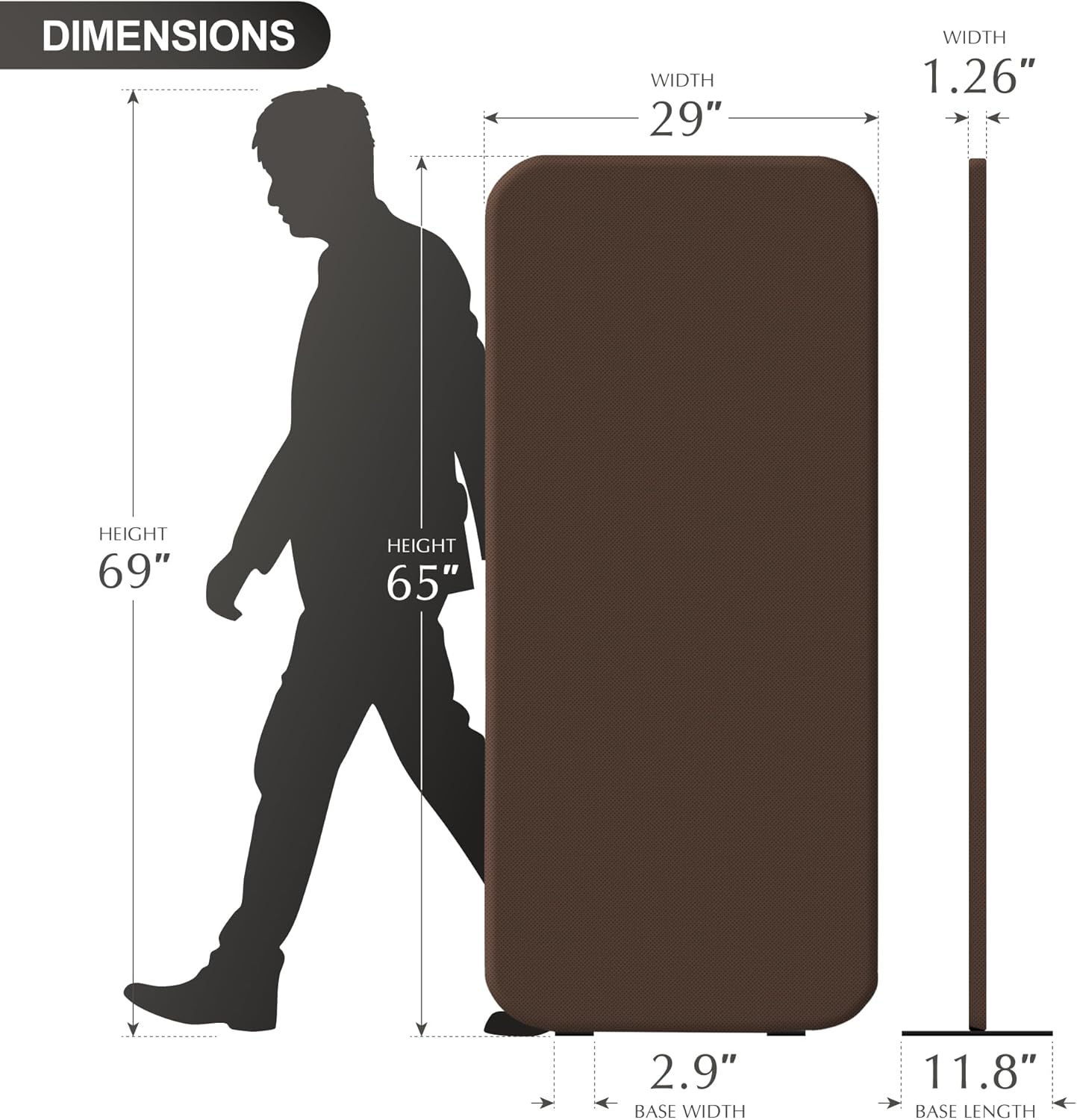 DECOLAB Standing Room Partition, Portable Divider Panel Wall for Home, Office, Classroom, Studio, Bedroom, Dressing Room, Scratch Resistance, 29"x65" Caramel