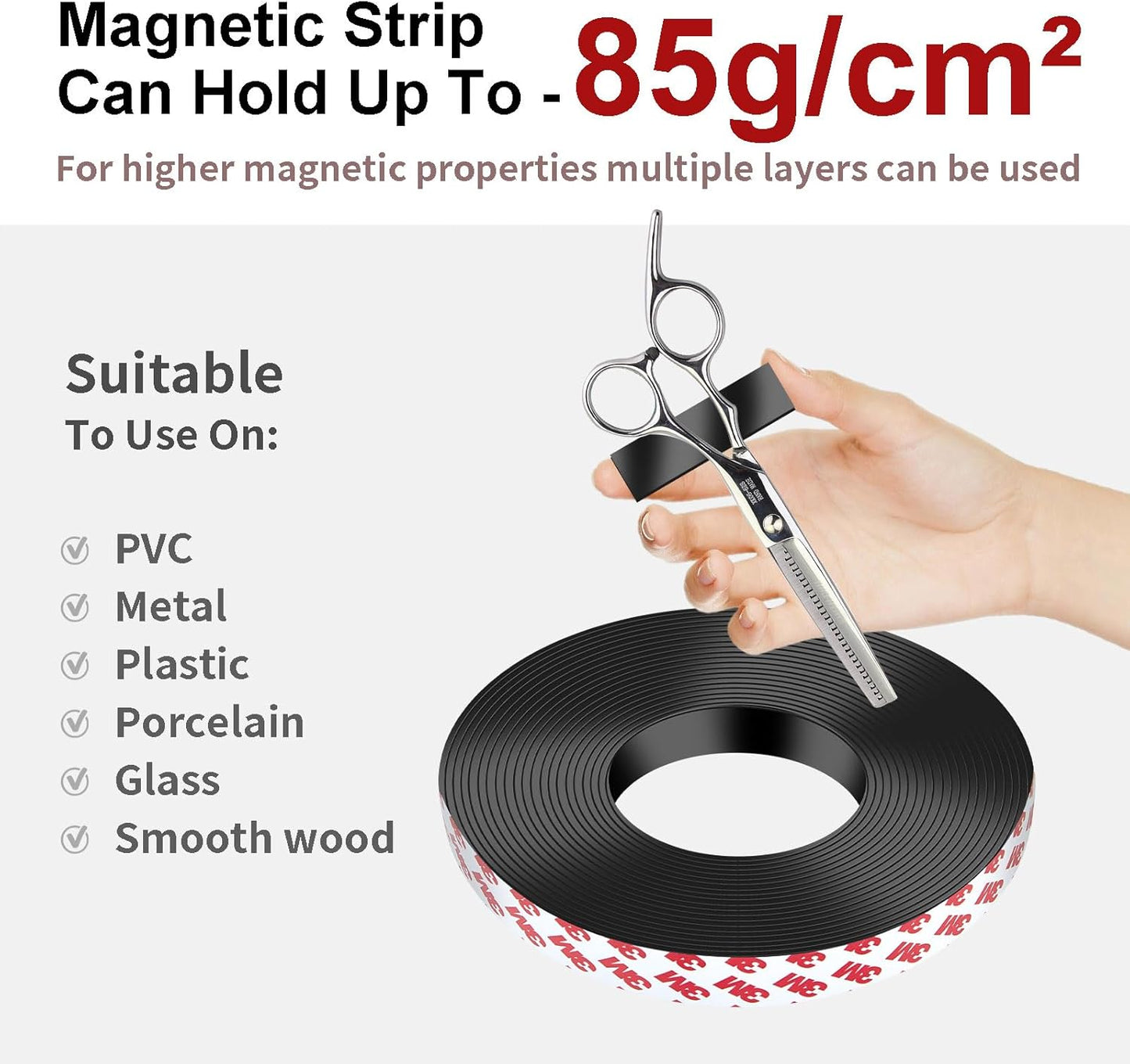 Magnetic Tape - 16 ft x 1 inch Magnet Strip Tape Roll with Strong Adhesive Backing,Magnetic Strip for Kitchen, Office, School Organization, Whiteboards,Fridge(0.07" Thick)