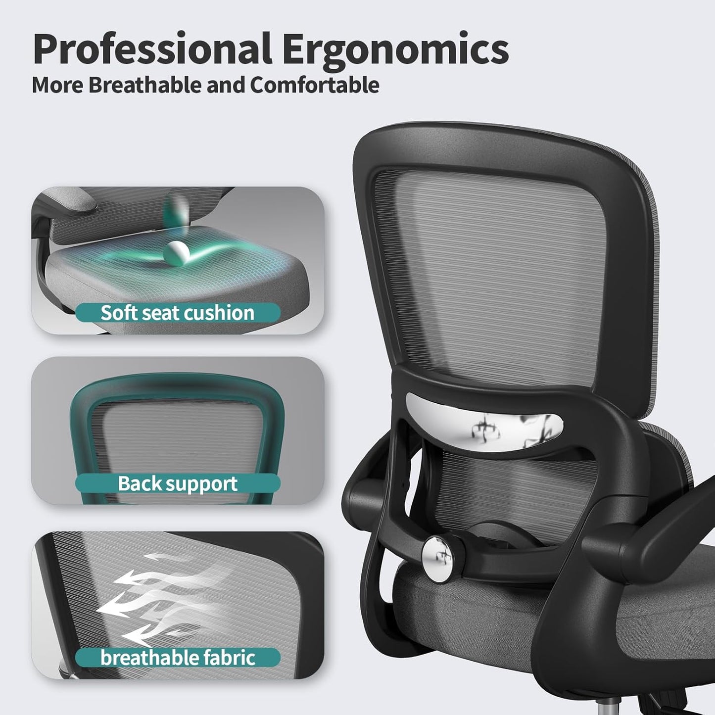 TRALT Office Chair - Ergonomic Desk Chair with Adjustable Lumbar Support, Mesh Computer Chair, Executive Chairs for Home Office Comfortable Lumbar Support (Dark Gray)