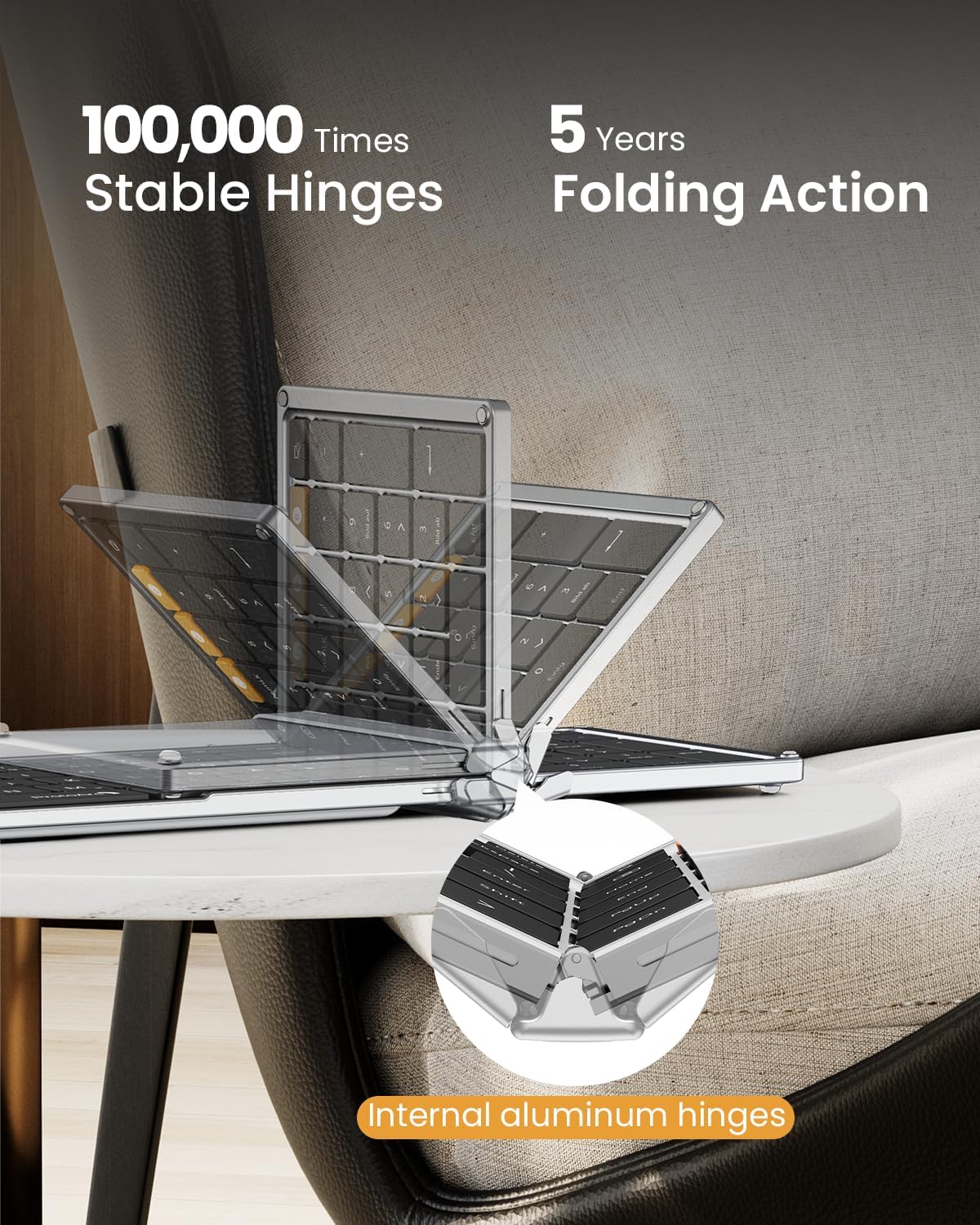 ProtoArc Foldable Keyboard and Mouse, XKM01 True Full-Size Folding Wireless Keyboard Mouse for Business Travel, a Portable Office Suite On-The-Go, Compatible with Laptop iPad Tablet - Black Silver