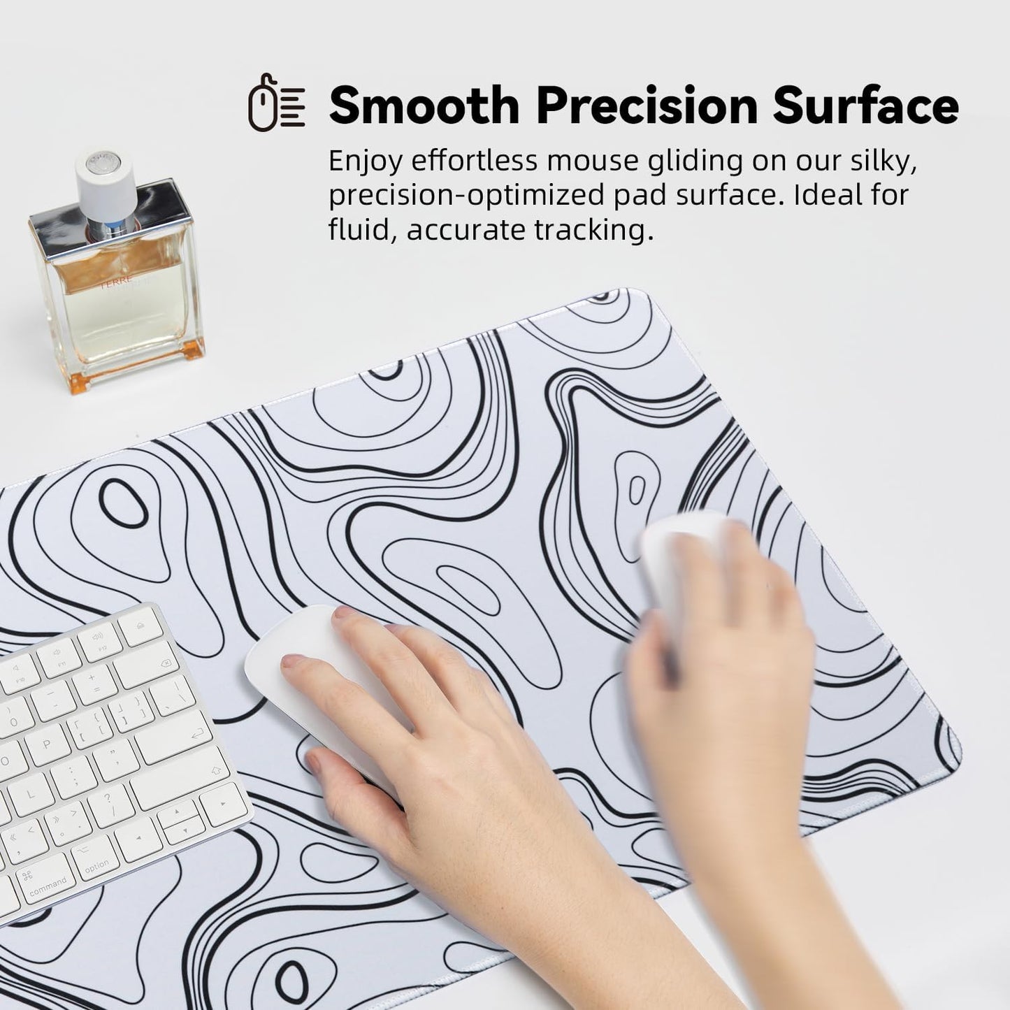 Waterproof Large Gaming Mouse Pad with Durable Stitched Edges, Non-Slip Rubber Base, Smooth Surface Mouse Mat Desk Pad for Home Office Gaming, 31.5"x11.8"x0.12", White Topographic Map