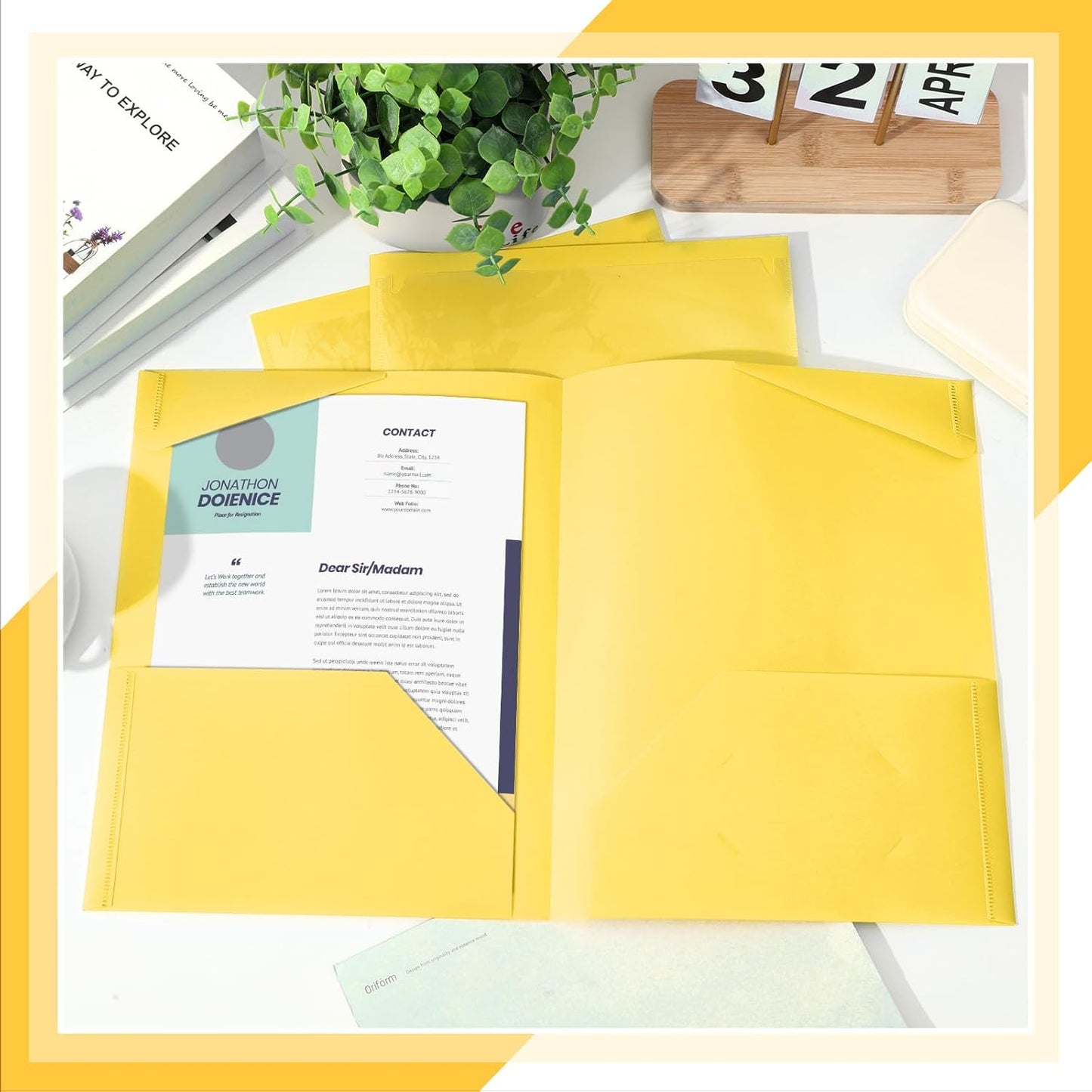 Henoyso 60 Pcs Plastic Folders with Clear Front Pockets Heavy Duty File Folders with 2 Pockets and Card Slot for Student Communication School Office Presentation Report (Yellow)