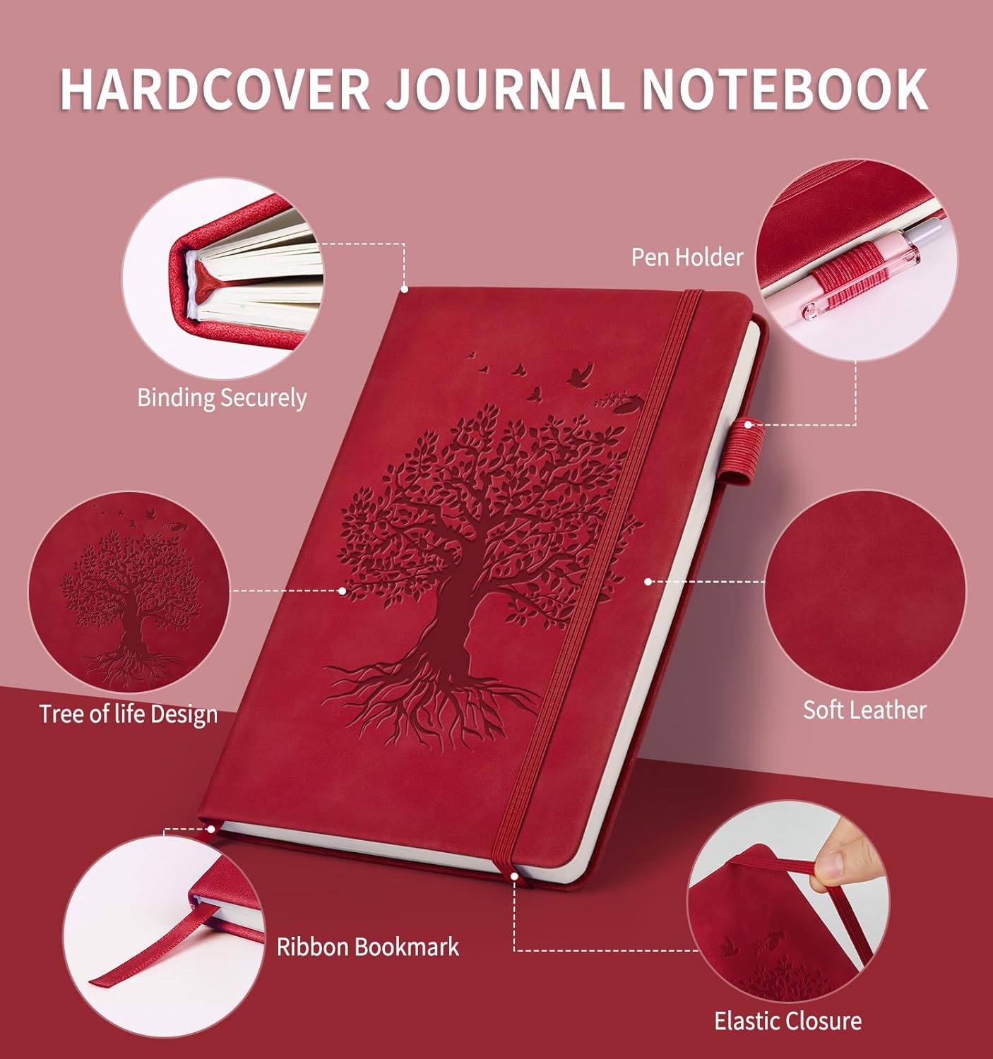 Lined Journal Notebook for Women Men, A5 Hardcover Leather Journals for Writing, 200 Pages Thick Paper, Daily Journal Notebook for Work, School, Note Taking, Business, Travel, College Ruled