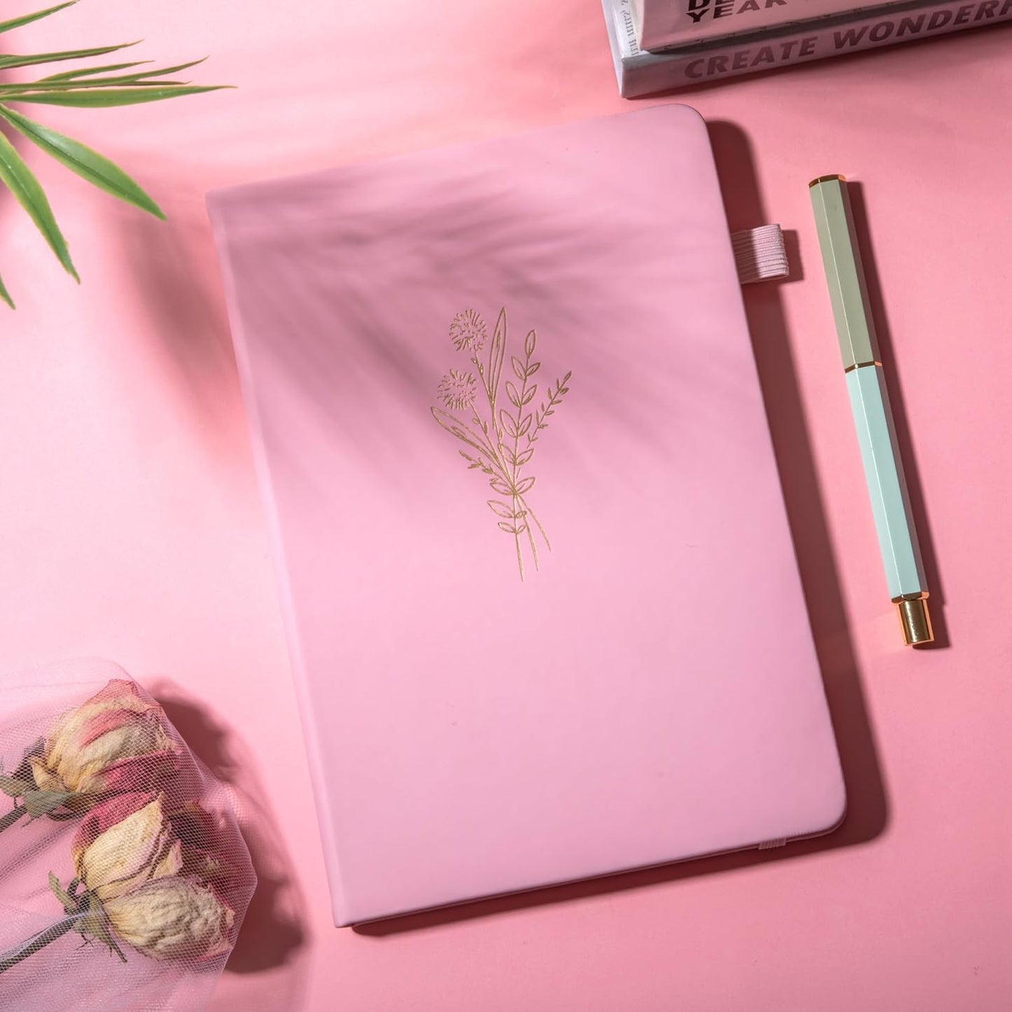 Lined Journal Notebook for Women Cute Leather Journals for Writing Aesthetic Floral Diary 192 Pages A5 Hardcover Journaling Notebooks with Pen Loop, 5.7 x 8.3 In, Pink