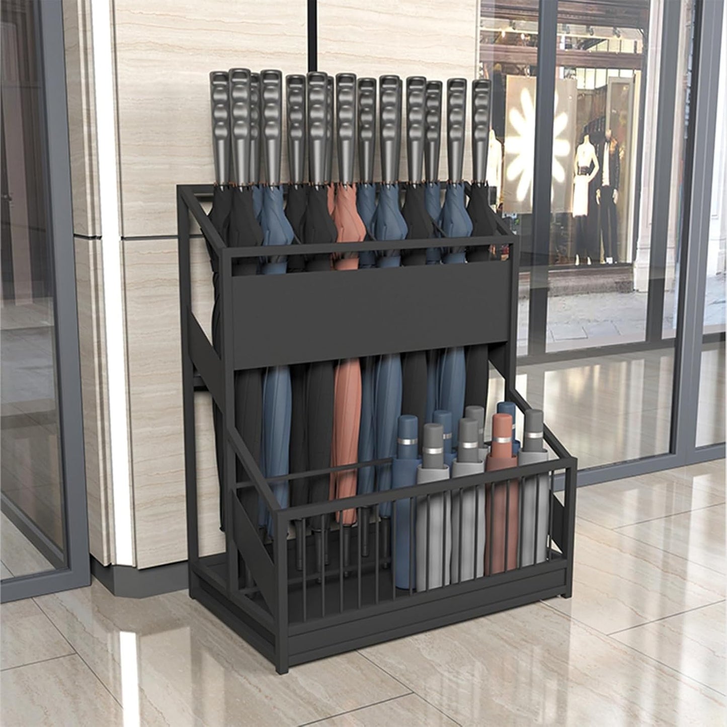 Large Capacity Commercial Metal Umbrella Holder，School Office Hotel Corridor Entrance Umbrella Organizer，Large-capacity Standing Umbrella Standumbrella Stand Indoor Entryway，Metal Umbrella Holder(Blac