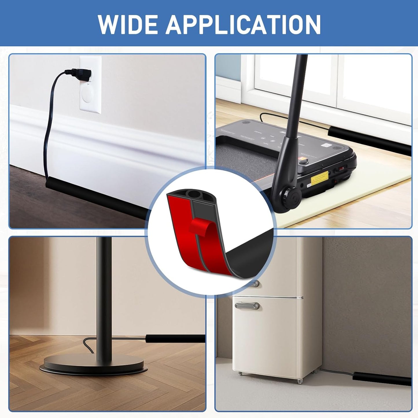 Floor Cord Cover Self Adhesive Cord Hider Floor Extension Cord Covers for Floor Power Cord Protector Cable Management Prevent Cable Trips Cable Cavity 0.32" W x 0.32" H (Black, 3.3Ft)