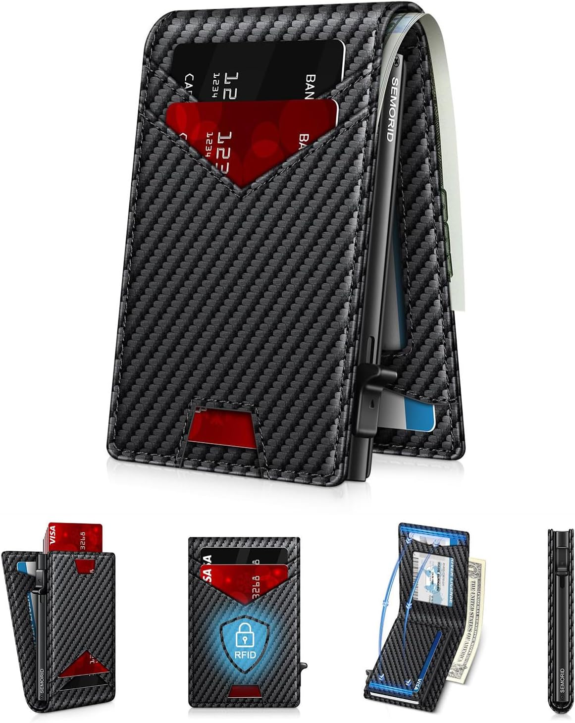 Wallet for Men Wallet with Slim Pop Up Card Holder for 12-14 Cards, RFID Blocking Bifold Minimalist Smart Wallet, Credit Card Holder with ID Window & Cash Slot, Compact Metal Card Case, Gifts for Men