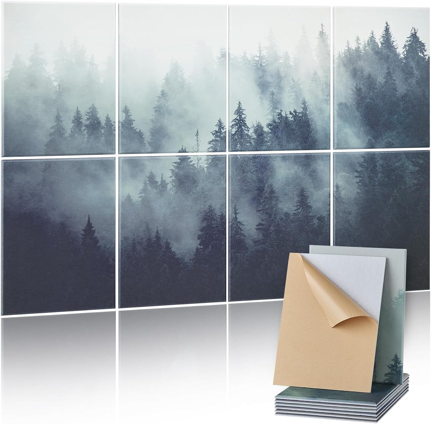 VEVOR 8 Pack Art Acoustic Panels, 63 x 23.62 x 0.4 inch Soundproof Wall Tiles, Self Adhesive Decorative Sound Dampening Absorbing Boards for Home, Office, Studio, Gaming Room,Theater,Forest