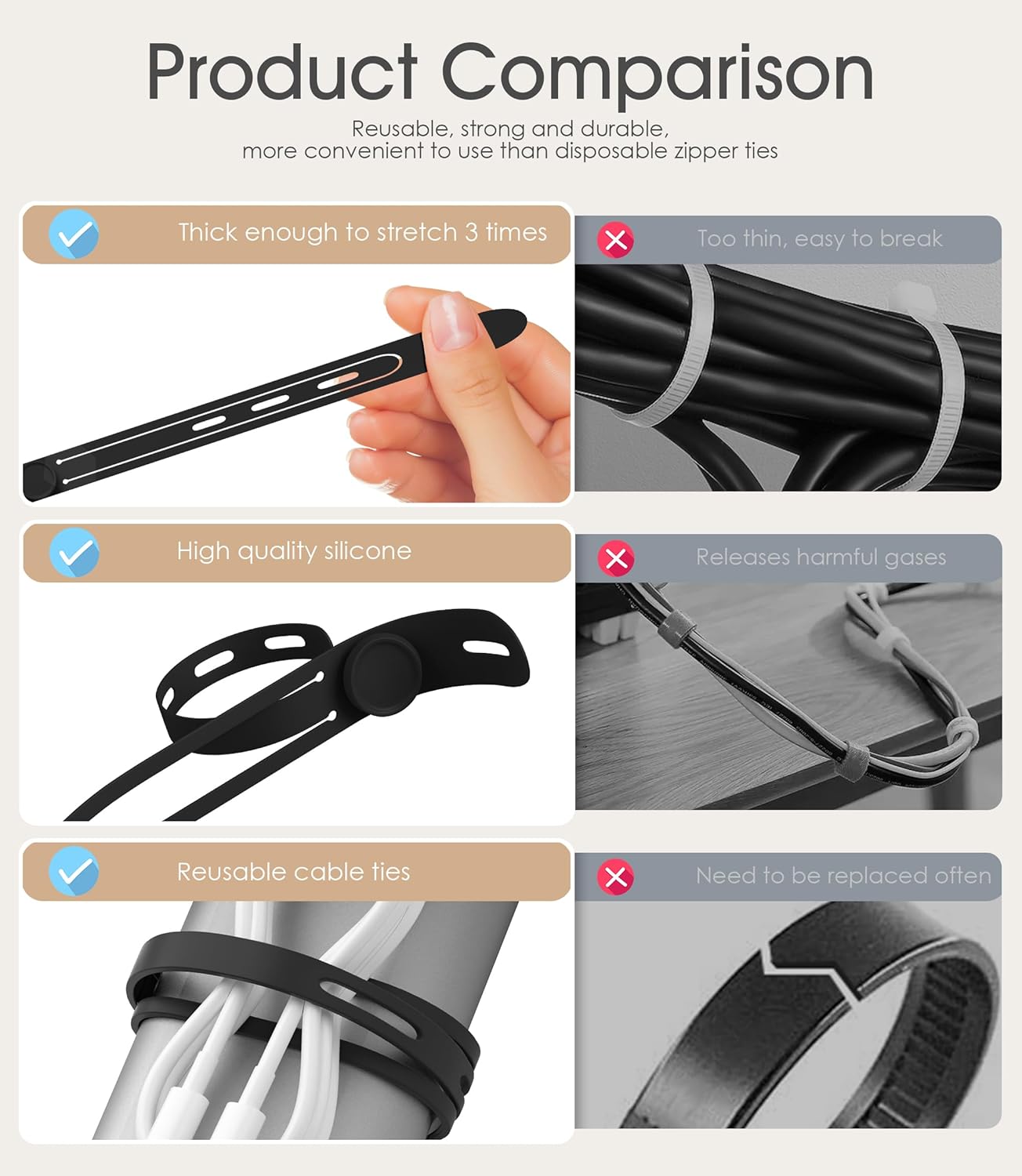 Nearockle Latest Double-Sided Silicone Cable Ties, 16Pcs Reusable Cord Organizer for Bundling Phone Charger and USB Cable, Multifunctional Organizer for Travel Home (Multi)