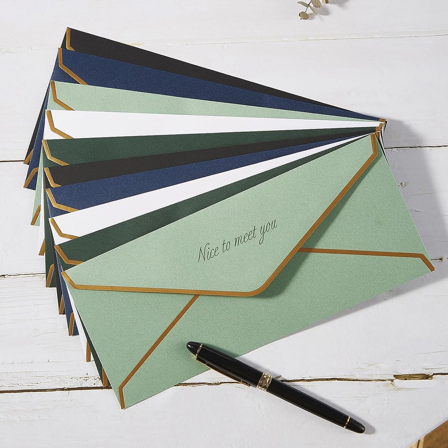 30 Pack Thick #10 Business Envelopes with Gold Border, 4 1/8 x 9 1/2 Thick Paper Standard Envelopes with Stickers for Office, Checks, Letter Mailing, Invoices (Navy Blue)