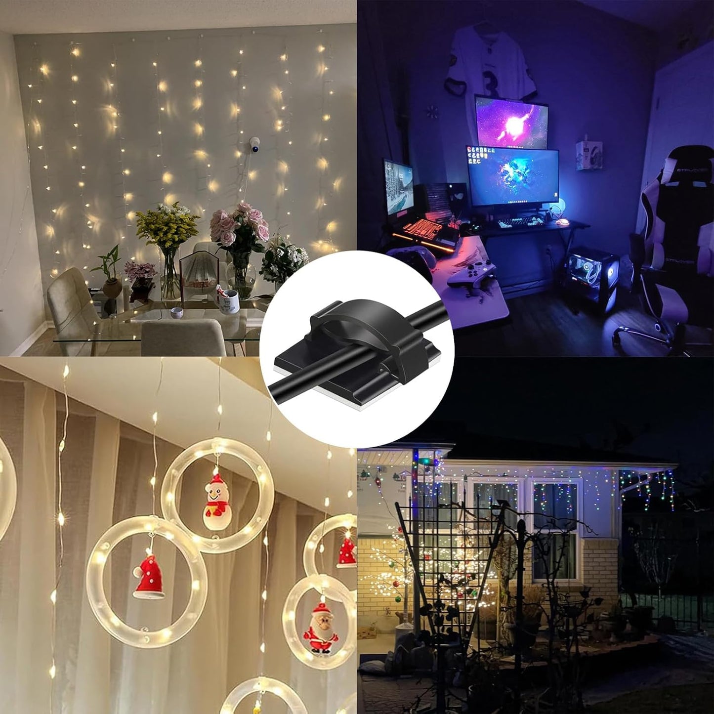 Adhesive Cable Holder Management Wire Clips 50 Pcs Black，Suitable for Cables with a Diameter of ≤ 6mm in Cars, Houses, and Offices