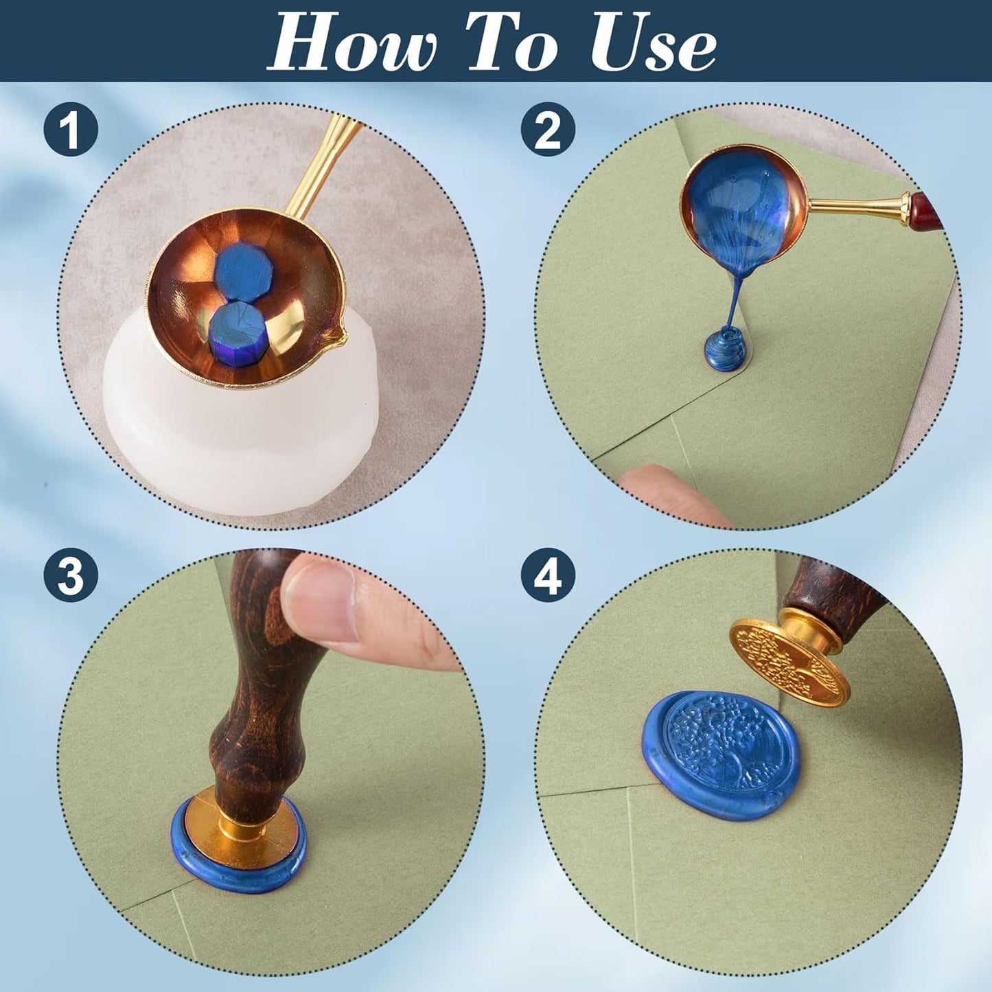 5pcs Wax Seal Stamp Kit, Brass Gold Sealing Wax Stamps Head and Wooden Handle Gold Rose Tree Daisy Flower for Wedding Halloween Christmas Valentines Invitations Cards Envelopes Wrapping