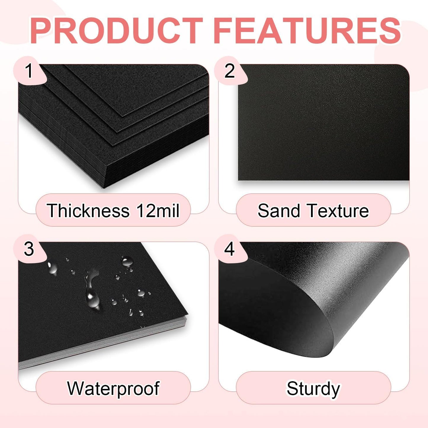 HOUYEE 100 Pack 12 Mil Poly Binding Covers,Sand Texture Binding Presentation Covers,8.5x11 Inches,Letter Size,Black,Square Corners,Un-Punched