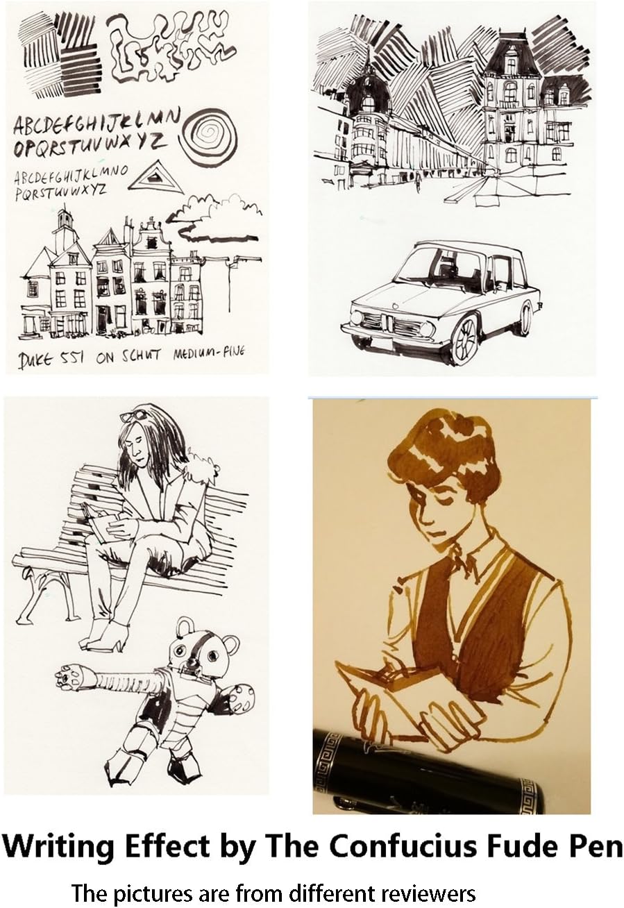 Lanxivi Duke 551 Confucius Fude Nib Fountain Pen Bent Nib Natural Bamboo Medium to Broad Art Handwriting Drawing Calligraphy Pen