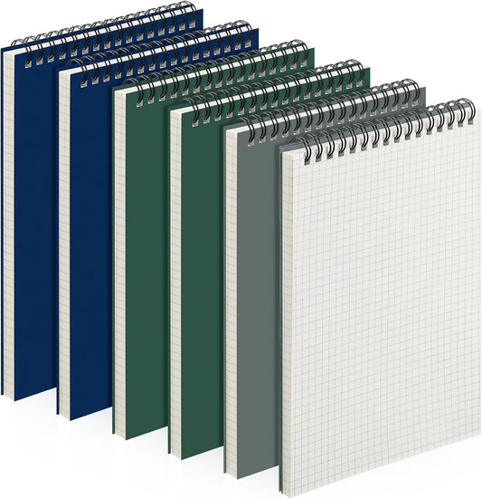 6 Pack Graph Paper Spiral Notepad A5 Top Wirebound Notepad Grid Notebook Steno Pads Memo Notebook Grid Paper 140 Pages for Writing Sketching Drawing Office Supplies (Dark Color)