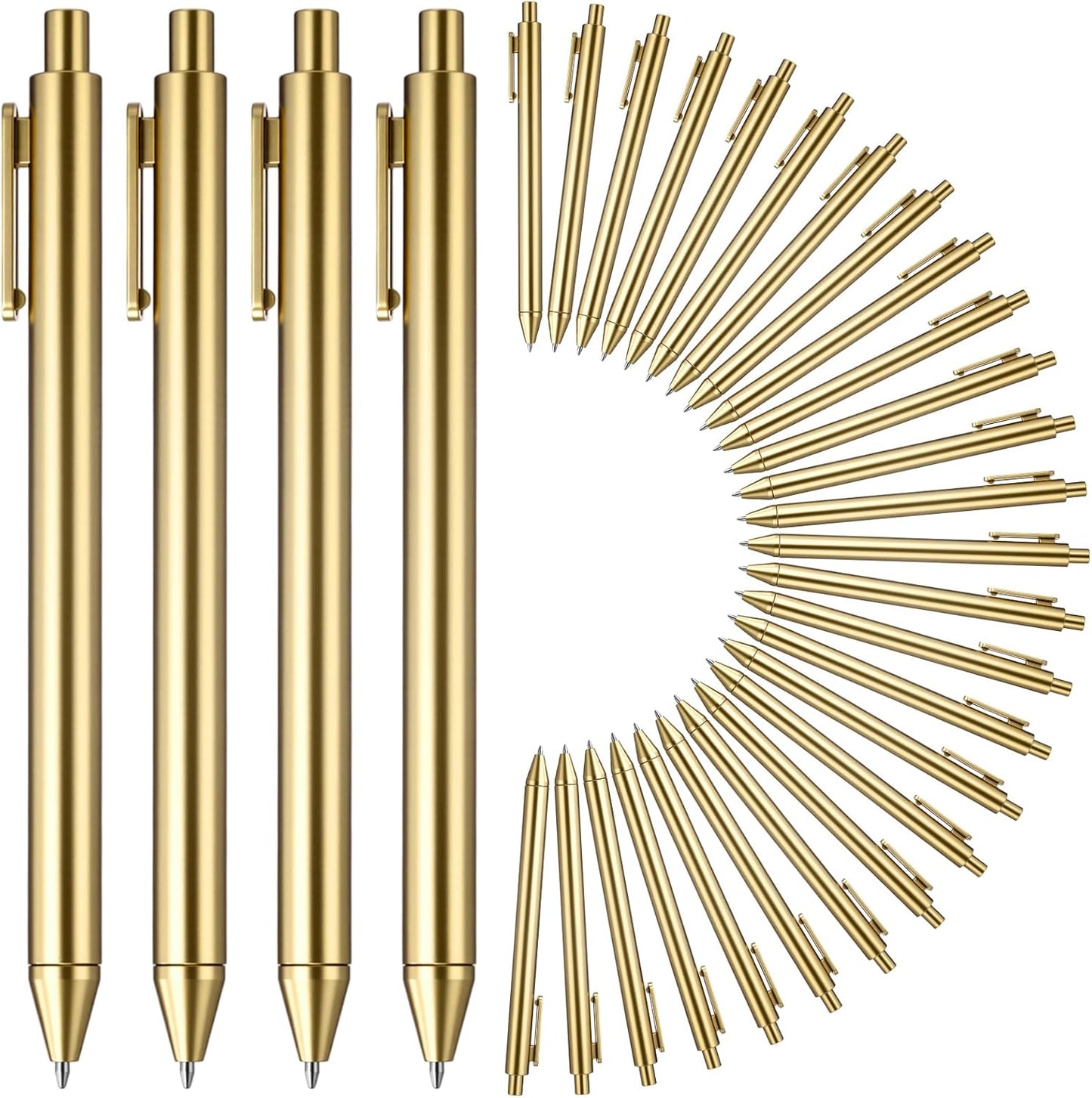 15 Pcs Gold Metallic Slim Ballpoint Pens Bulk Retractable Black Ink Medium Point (0.5mm) Smooth Writing Pens for Wedding Bridal Shower Business Office Students Teachers (Classic Style)