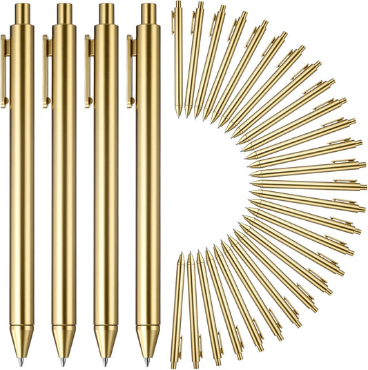 15 Pcs Gold Metallic Slim Ballpoint Pens Bulk Retractable Black Ink Medium Point (0.5mm) Smooth Writing Pens for Wedding Bridal Shower Business Office Students Teachers (Classic Style)