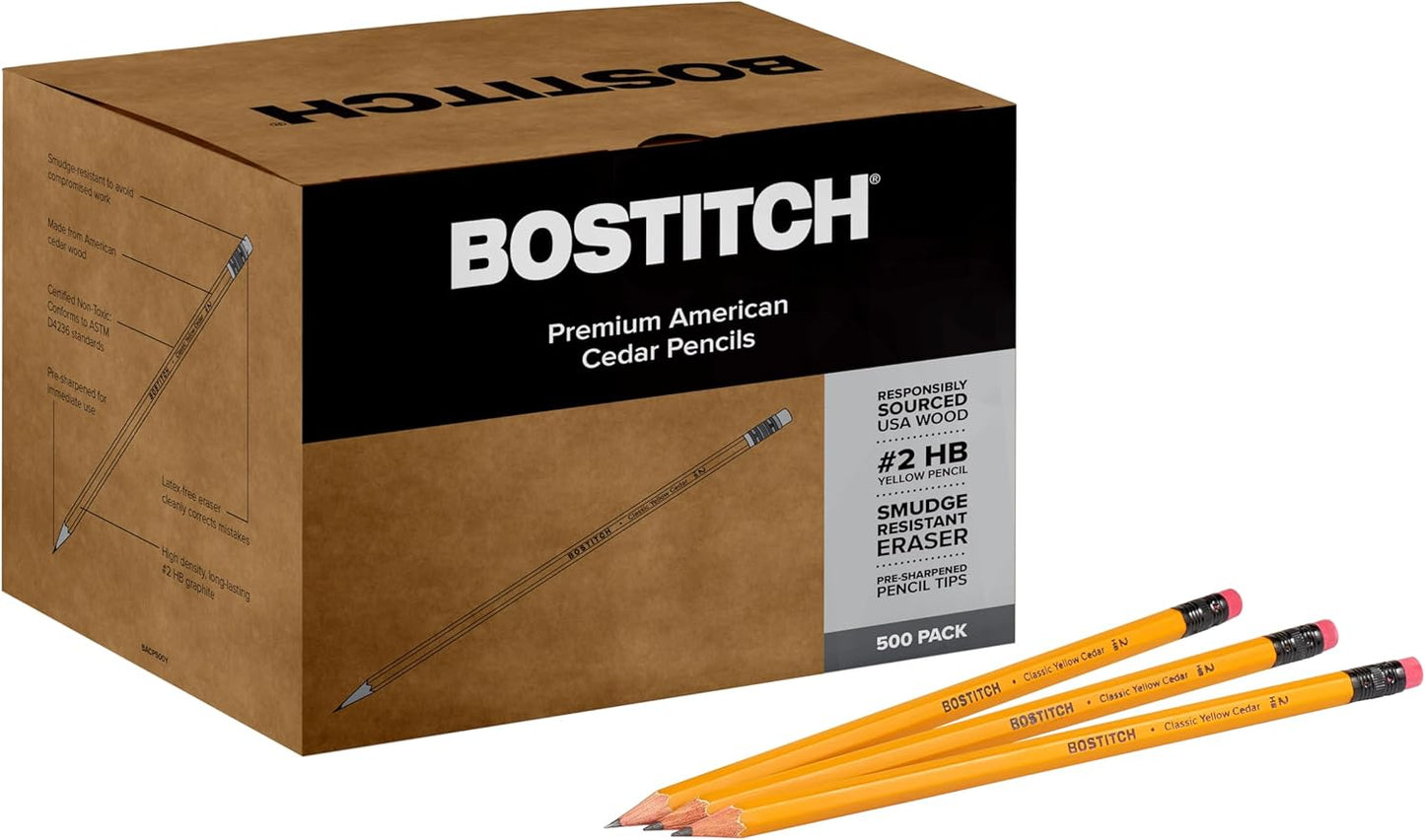 Bostitch Office Premium #2 Pencils, American Cedar Wood, Pre-Sharpened, HB Graphite, 500-Pack