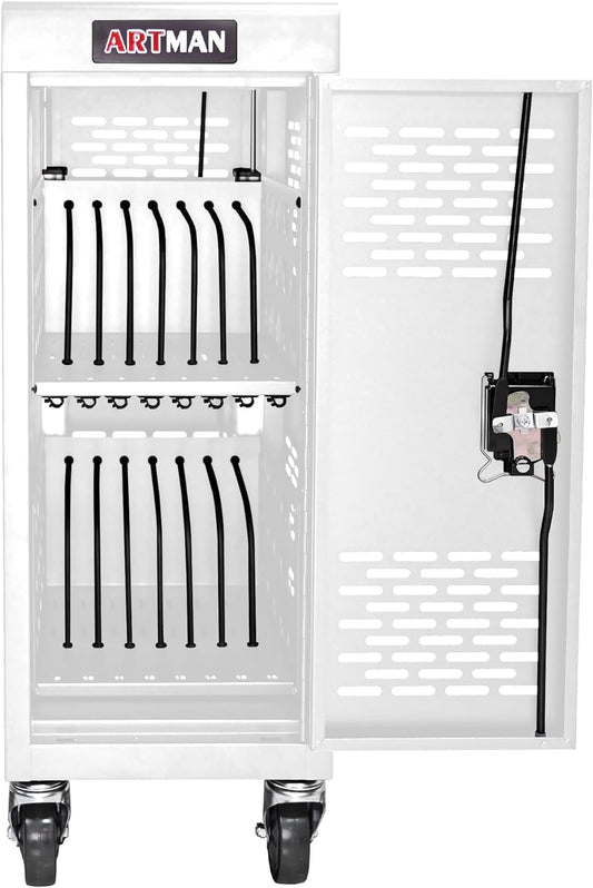 16 Devices Mobile Charging Cart for Laptop Up to 16.3-inch Screen,Charging Station and Tablet Storage Cart for iPad, Chromebooks with Cord Organizer, White