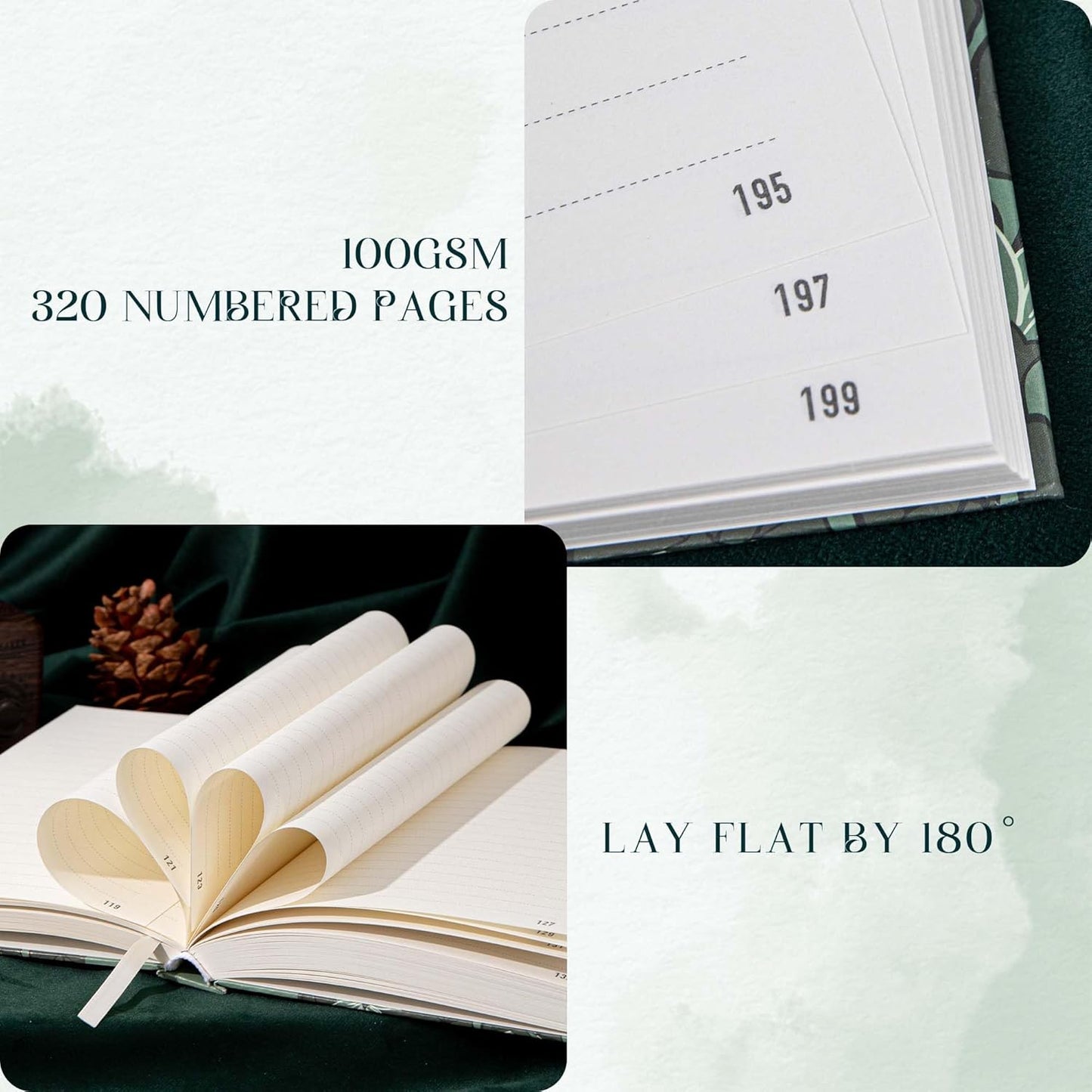 Hardcover Journal for Women Girls, A5 Lined Journal Notebook, Cute Journal for Writing, Aesthetic Journal, College Ruled Notebook with 100 Gsm Thick Paper, 320 Numbered Pages