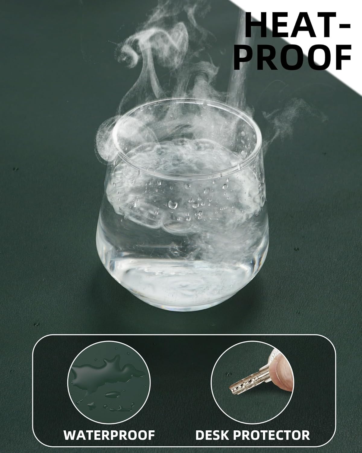 Leather Desk Pad Protector, Green Office Mat, Non-Slip PU Leather Blotter, Laptop Desk Pad, Waterproof Writing Pad (Dark Green, 31.5" x 15.7")