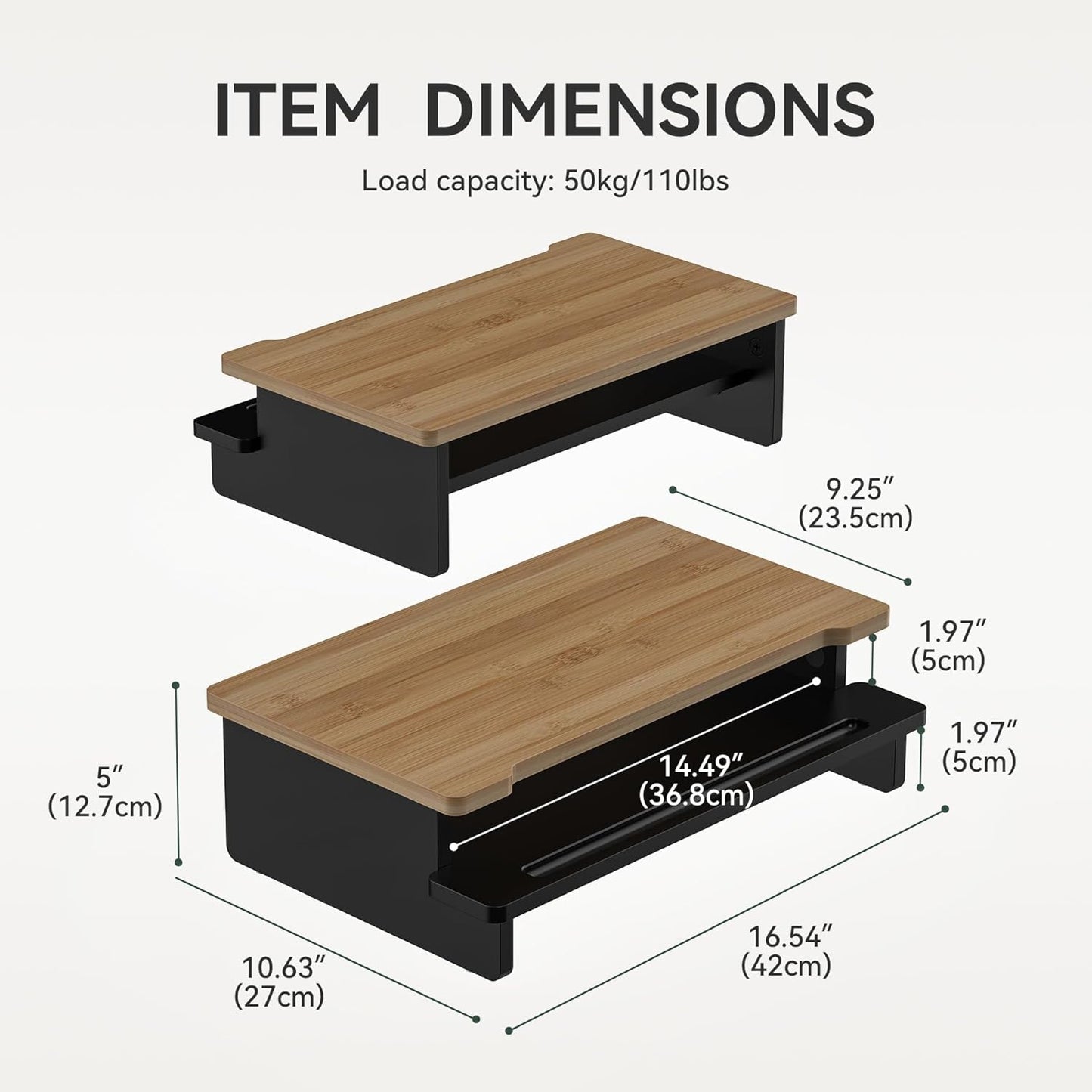 Monitor Stand Monitor Stand Riser for Desk,Wood Desk Shelf Storage Organizer with Phone Tablet Holder (16.5 Inch, Black & Dark Bamboo)