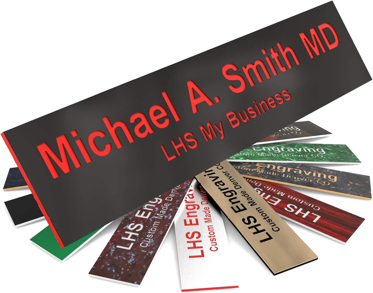 Engraved Name Plates for Door Sign Personalized Black Plastic Plaque with Red Letters - Made in USA 2x6 B19