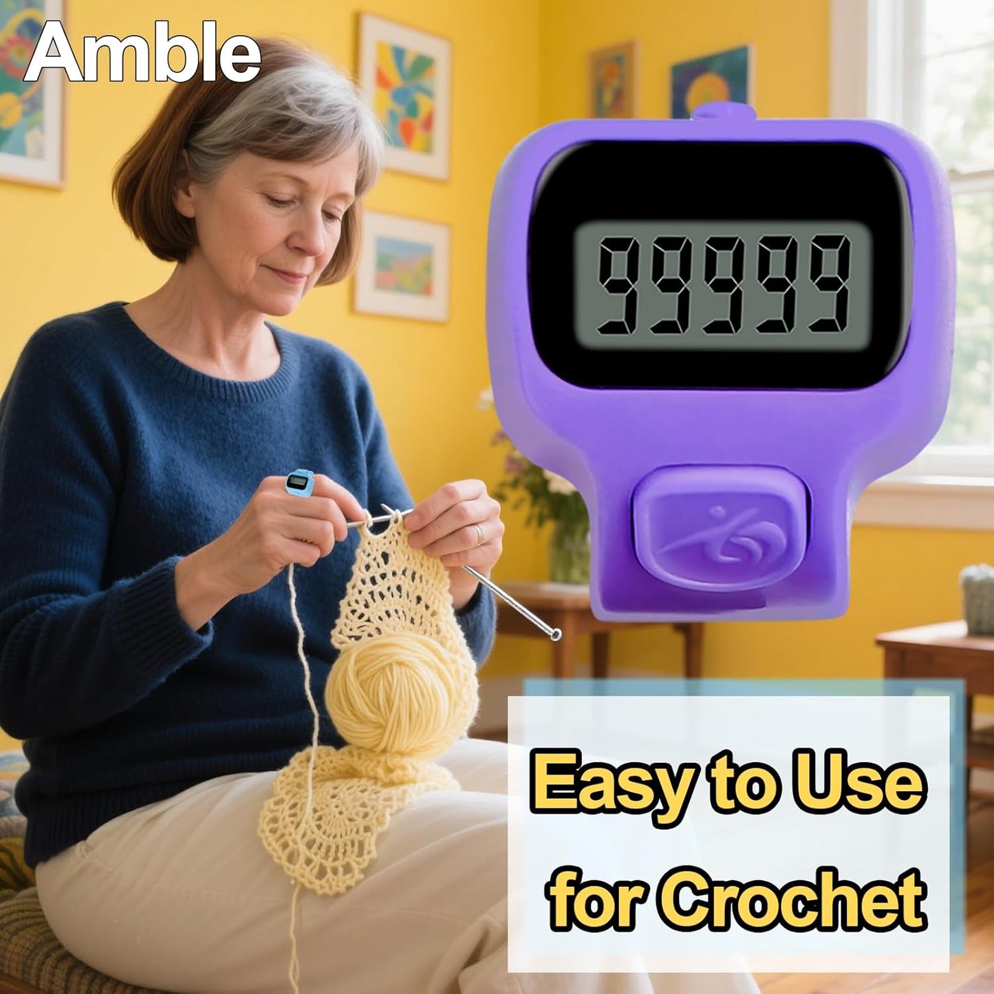 Amble Clicker Counter, Tally Counter, 6 Pack Electronic Finger Clicker for Knitting, Crochet, Stitch, Golf, Fishing, Lap, Goods Counting