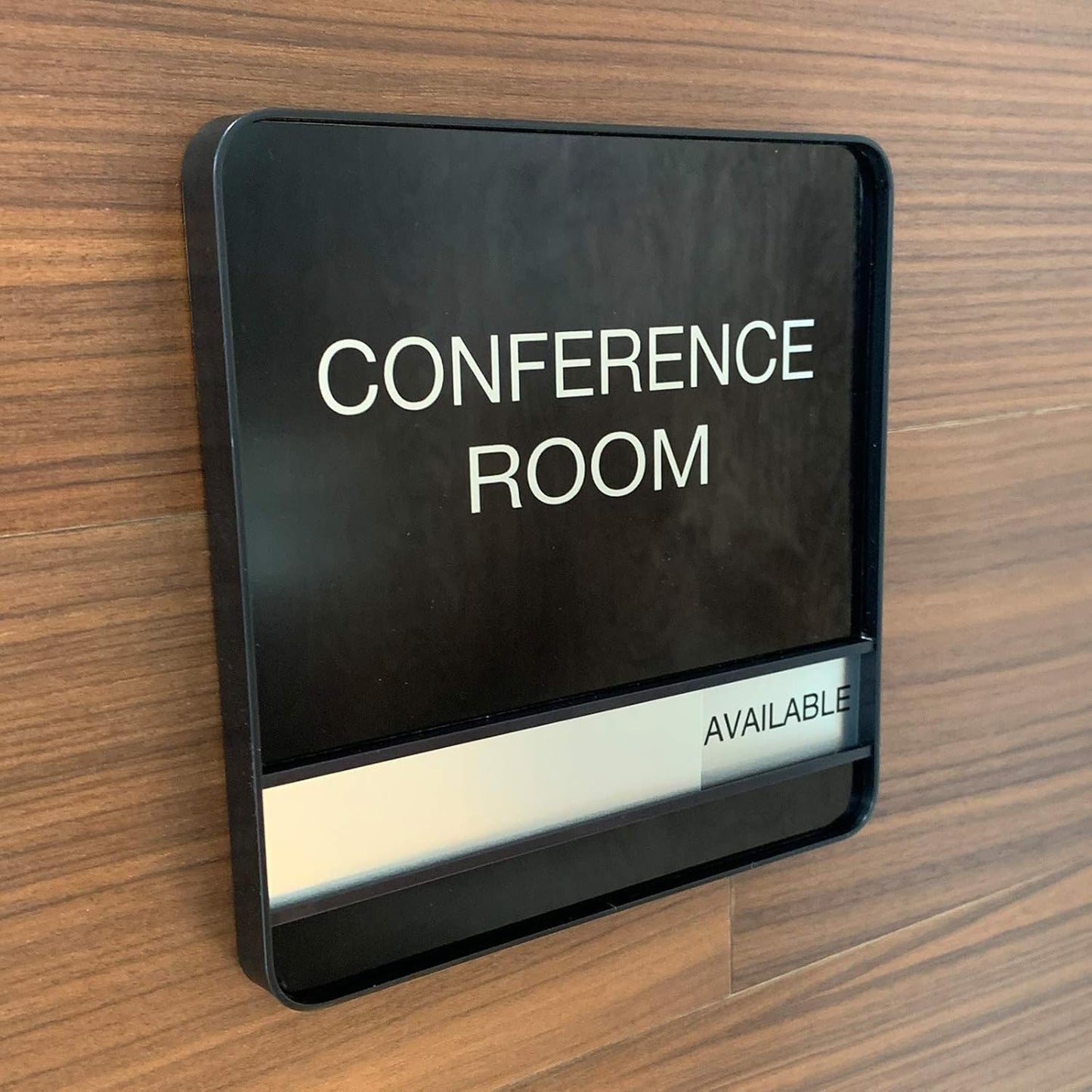 NapTags Conference Room Slider Signs (Black - Black Frame, 6" x 6")