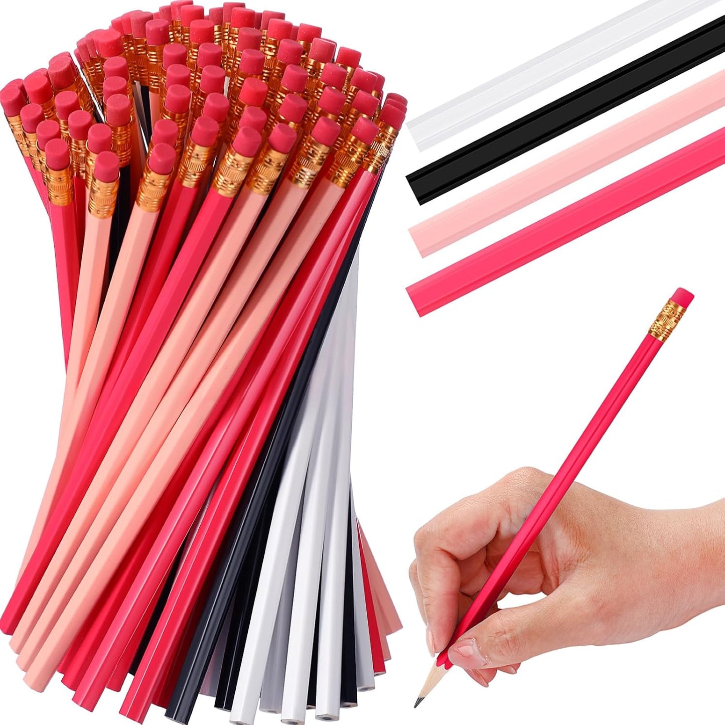 TecUnite 120 Pcs #2 HB Pencils with Eraser No 2 Unsharpened Wooden Hexagonal Pencils for Adults Gifts for School Exam art Learning Office Sketching(Pink Black Series)
