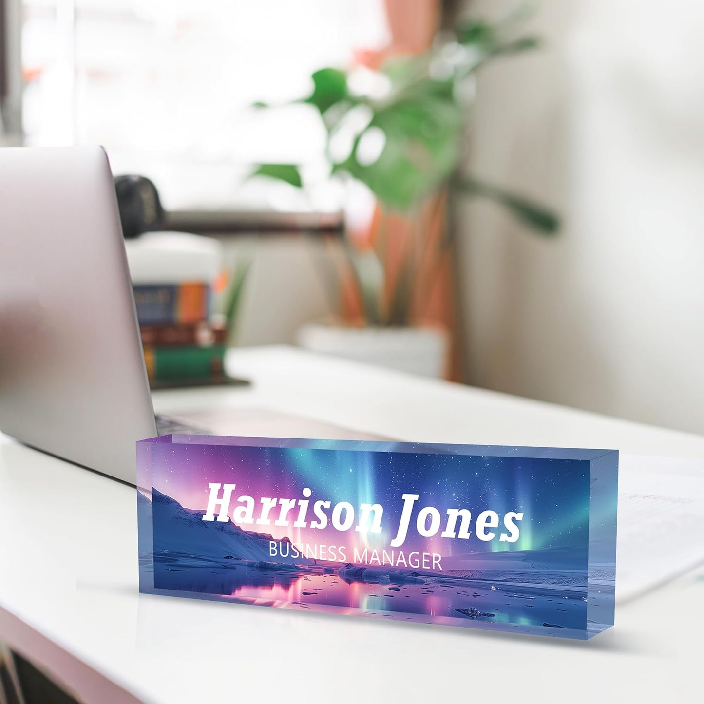 Personalized Name Plate for Desks, Custom Desk Name Plates, Acrylic Name Plate Office Desk Accessories, Personalized Office Gifts for Coworkers Teachers, Employee Appreciation Gifts (B-Purple Aurora)