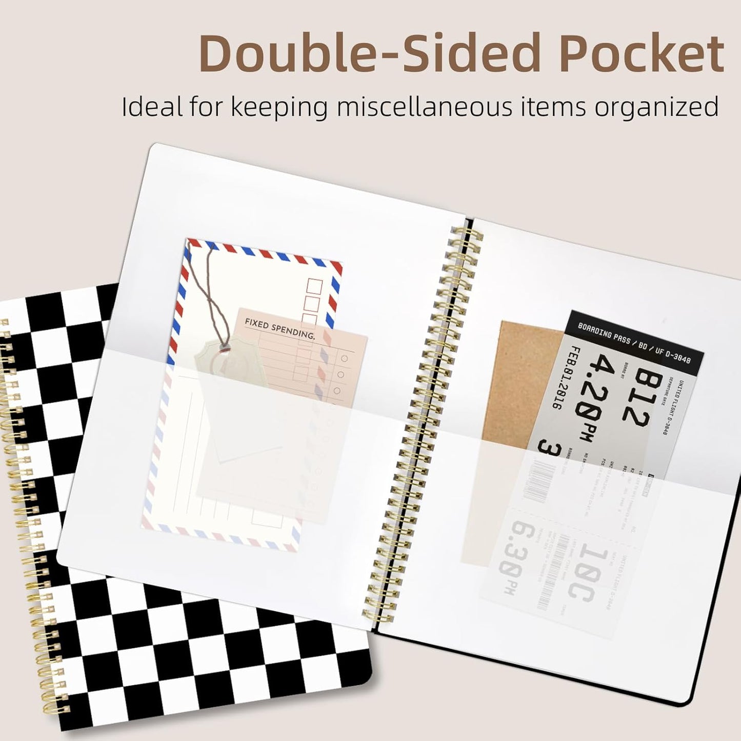 Cute Spiral Notebook journal A4 Aesthetic Pretty Design for Women Girls Kawaii with Pocket, 8.5 x 11 inch, Lined, Black Plaid