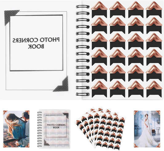 GOONAVI 15 Sheets 360 PCS Rose Gold Photo Corners Notebook, Self-Adhesive Corners for DIY Album Journal, Corner Stickers for Trip Memory Book
