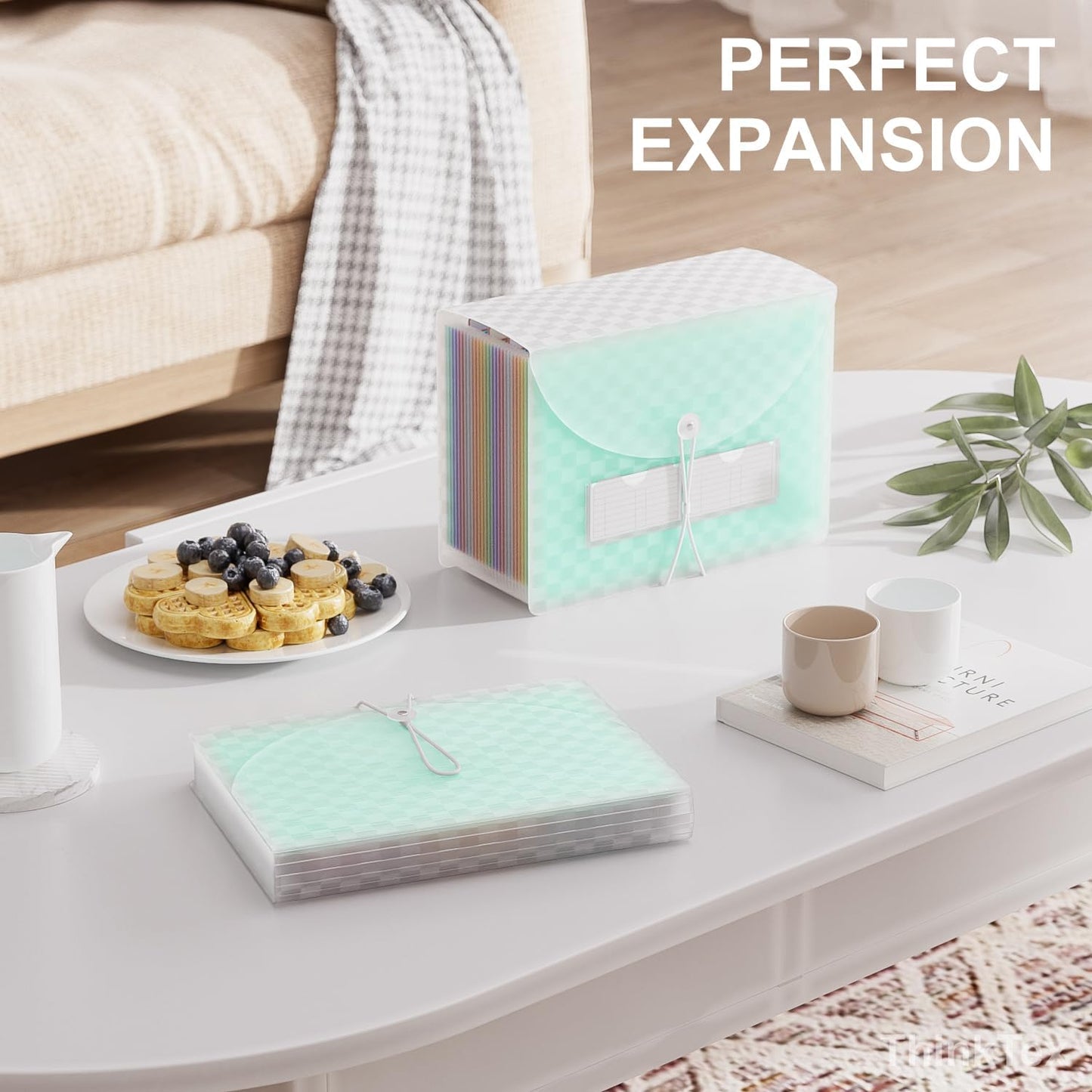 ThinkTex Accordion File Organizer, 26 Pockets Expanding File Folders, Monthly Bill Receipt Documents Organizer, A-Z Colorful Tabs, Letter/A4 Size - Green