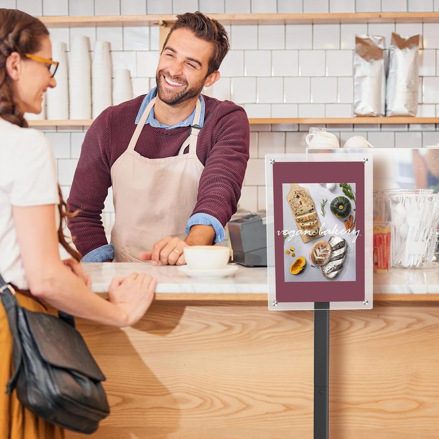 DISPLAYSWORKER Heavy Duty Pedestal Sign holder floor Stand,sign stand poster stand ,Acrylic Frame Standing Floor for 11 x 17 inch,Black (black, acrylic frame 11-x-17-inch)