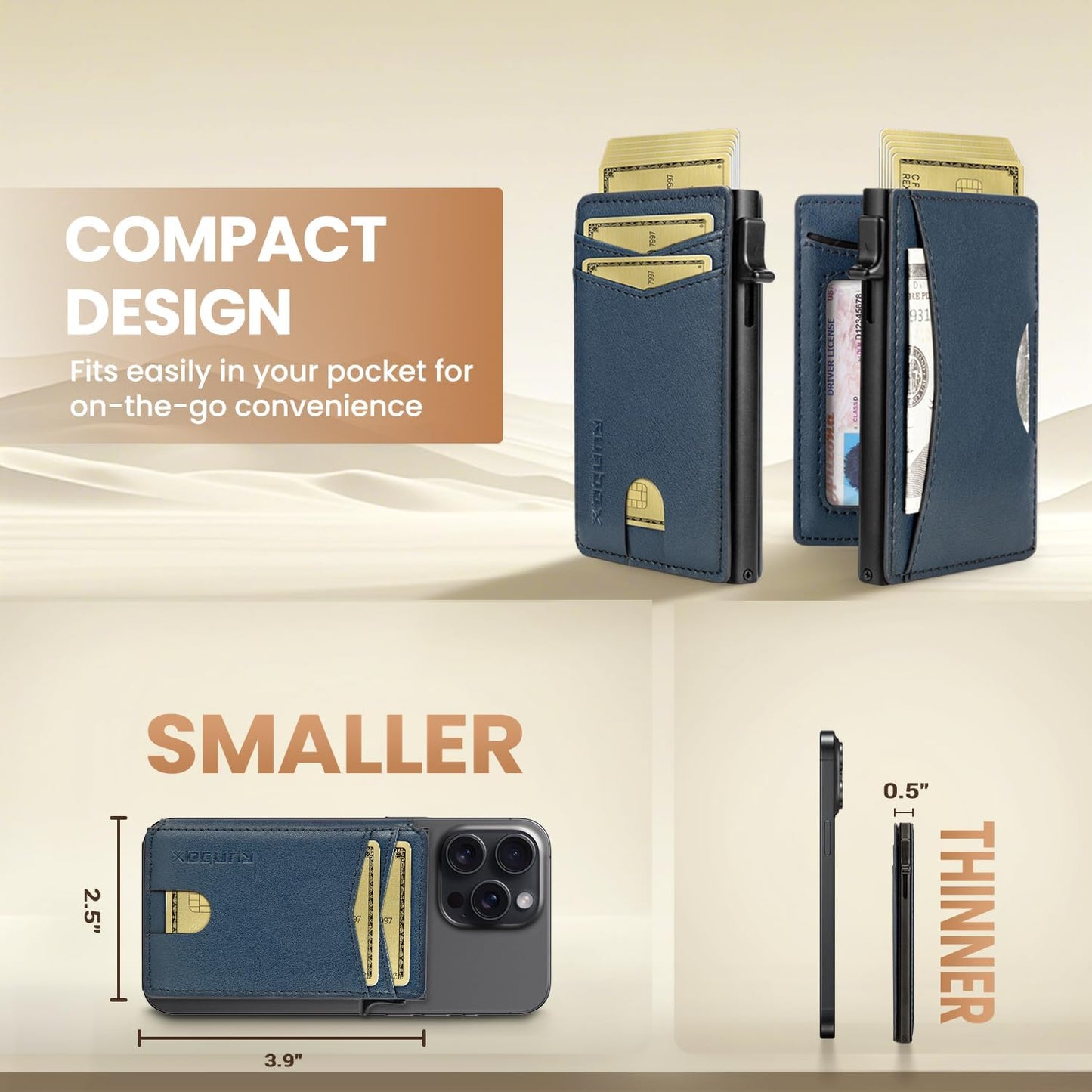 Slim Card Wallet for Men with ID Window – Minimalist RFID Wallet, Pop-Up Function, Ultra Thin Design, Metal Business Card Case Holds 8+ Cards, Gifts for Men, Men's Accessories