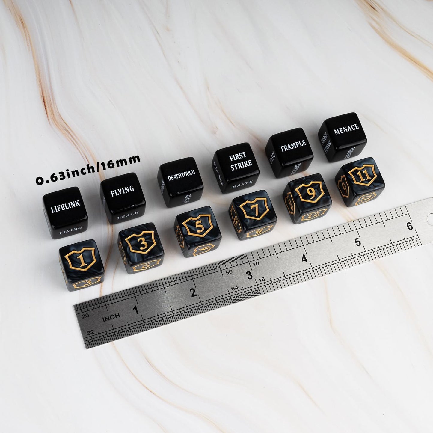 48 Pcs Abilities Keywords Counter Dice Black Shield MTG Dice Counters Bulk Buff Tokens D6 Dice Set for Magic The Gathering, MTG, TCG, Card Games Accessories