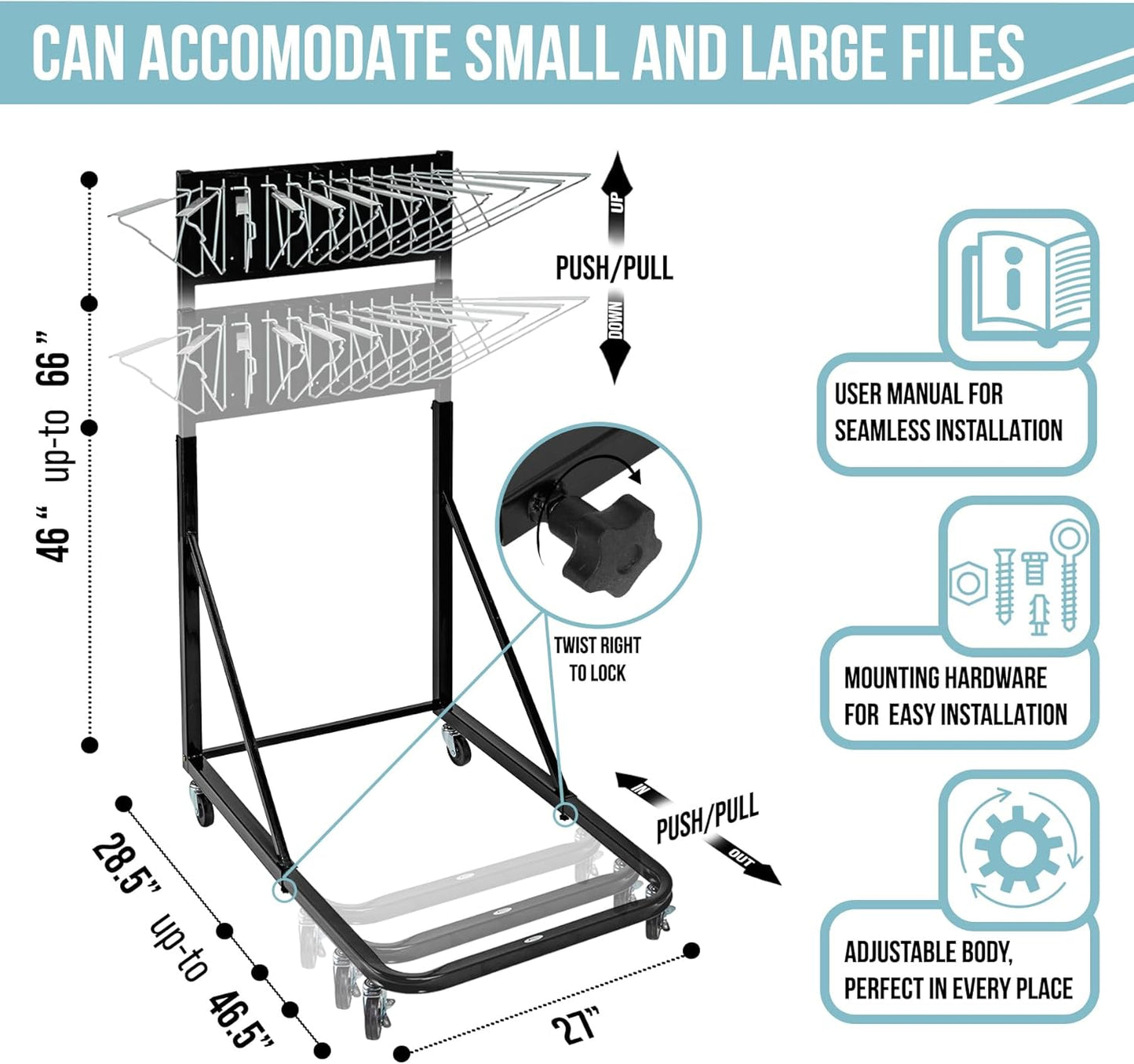Adir Blueprint Rack and Clamps - 6 Pack of Blueprint Clamp and Mobile Blueprint Rack, Heavy-Duty Large Document Storage Solution for Blueprints, Posters, Maps, & Construction Plans