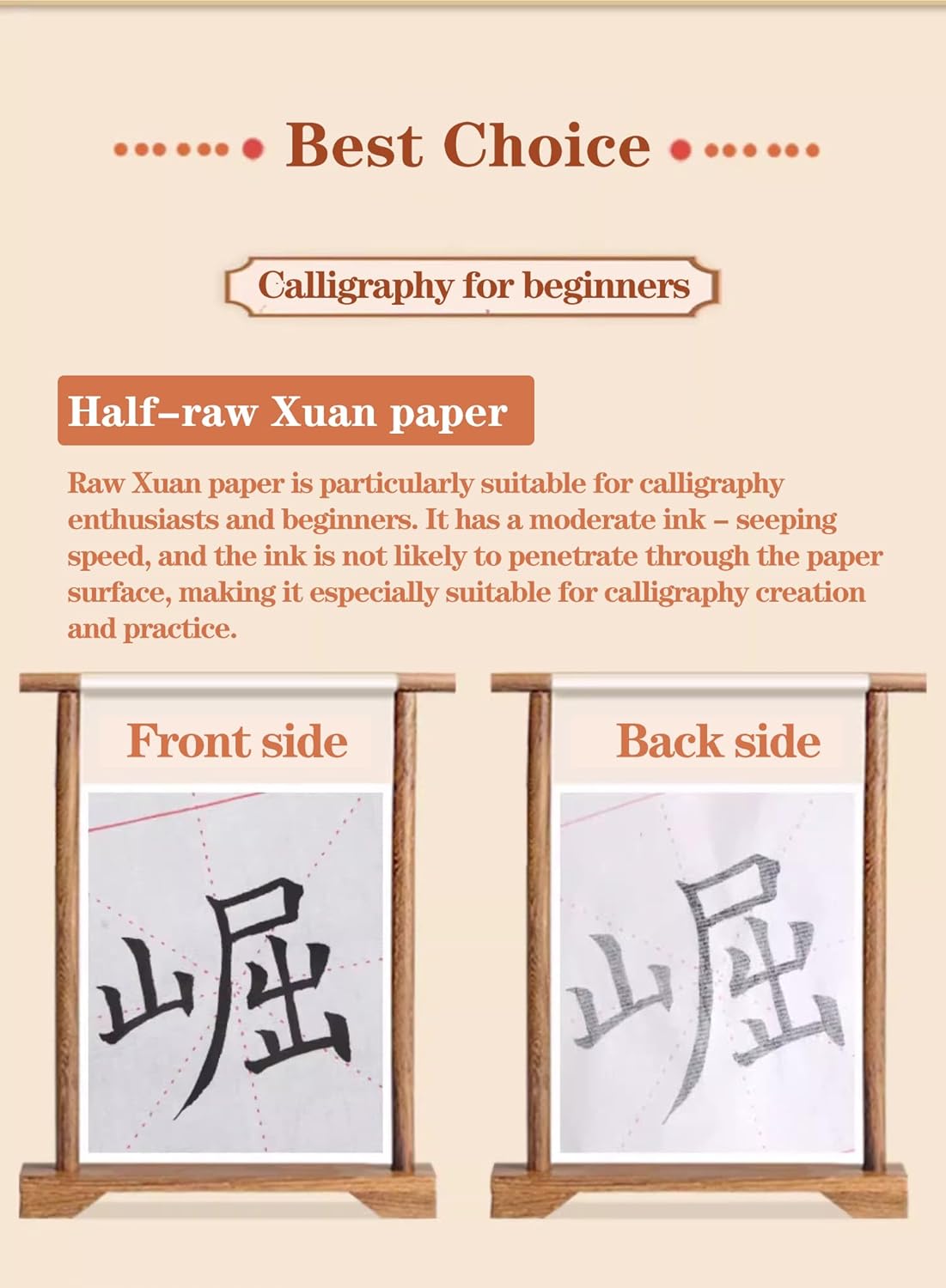 Xuan Paper, Chinese Calligraphy Paper with Grid for Practice, Rice Paper for Brush Writing(White, Grid-7.5cm,100 Sheets)