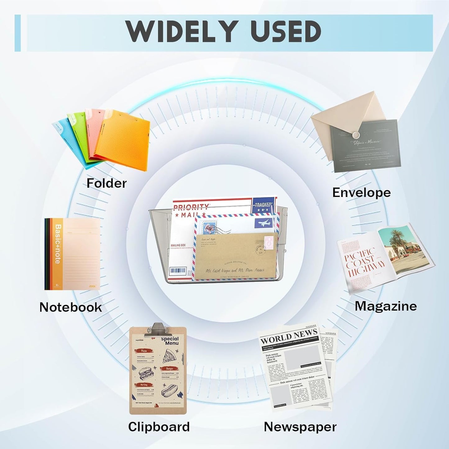 3 Pack Clear Acrylic Single Pocket, Plastic Hanging Wall Mount File Holder for Office Home, Clear