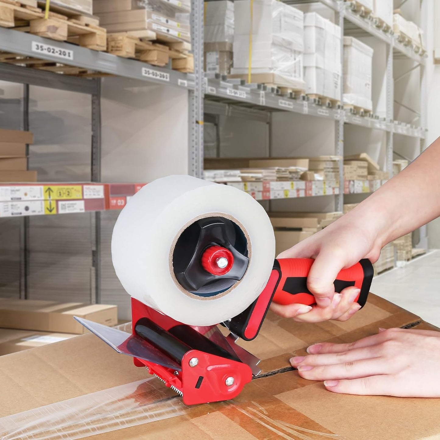 QILIMA 3 Inch Wide Packing Tape Dispenser Gun Seal Packing for Use Tape Dispenser Gun for Shipping, Moving, Carton and Box Sealing-Red