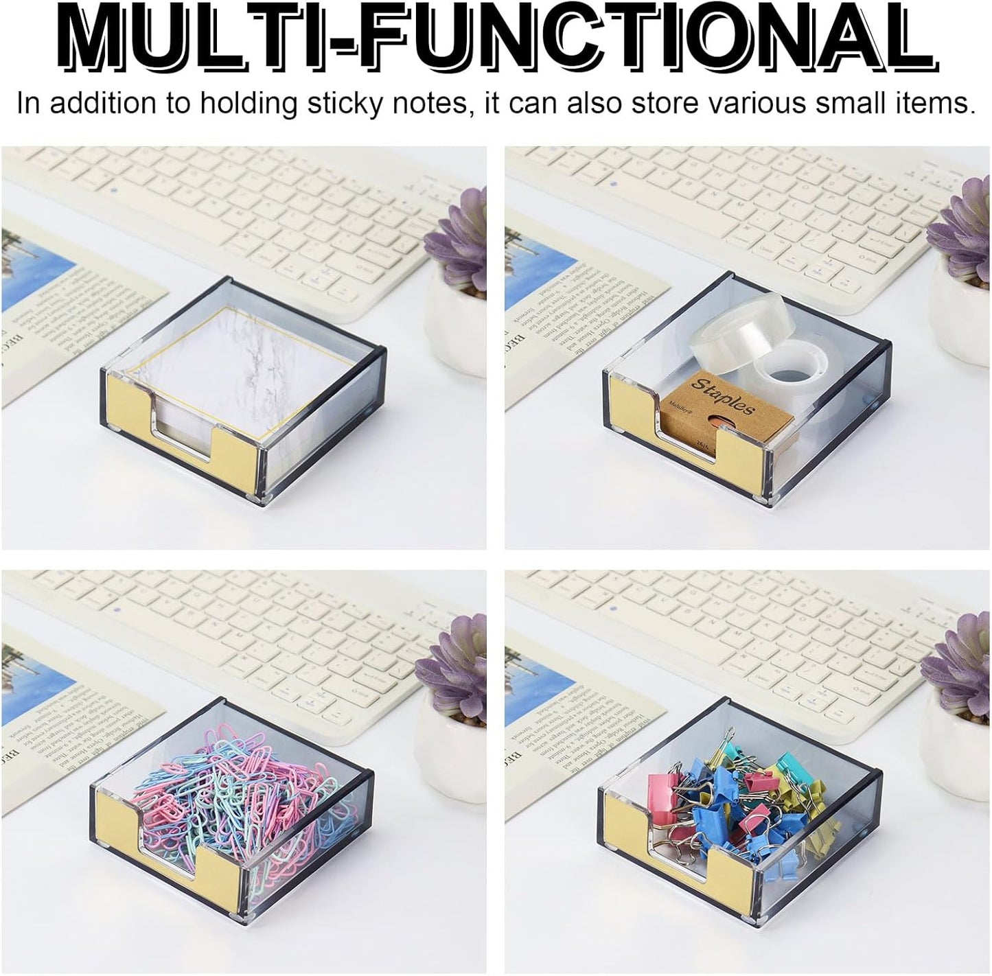 MultiBey Gradient Acrylic Sticky Note Holder, Clear Acrylic Post Note Pad Holder Memo Dispenser Desk Organizer Dispenser with Non-Slip Pads for Office Home Decor (Black)